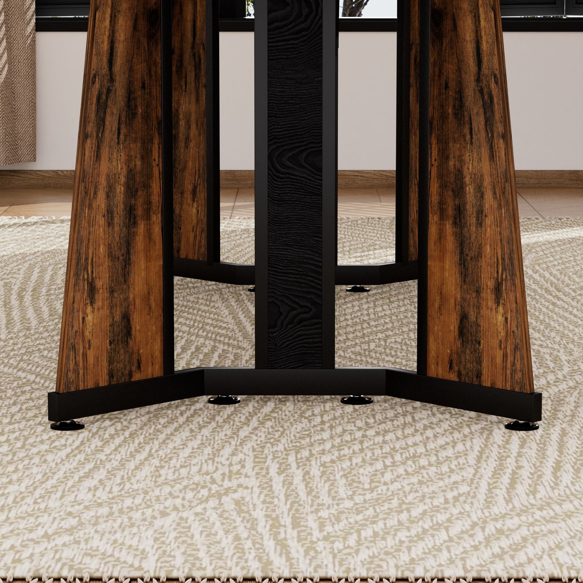 Rustic Rectangular Large Dining Table, Waterproof Desk For 8 People, & Steel With Adjustable Legs - Black / Rustic Brown - Best Buy Furniture