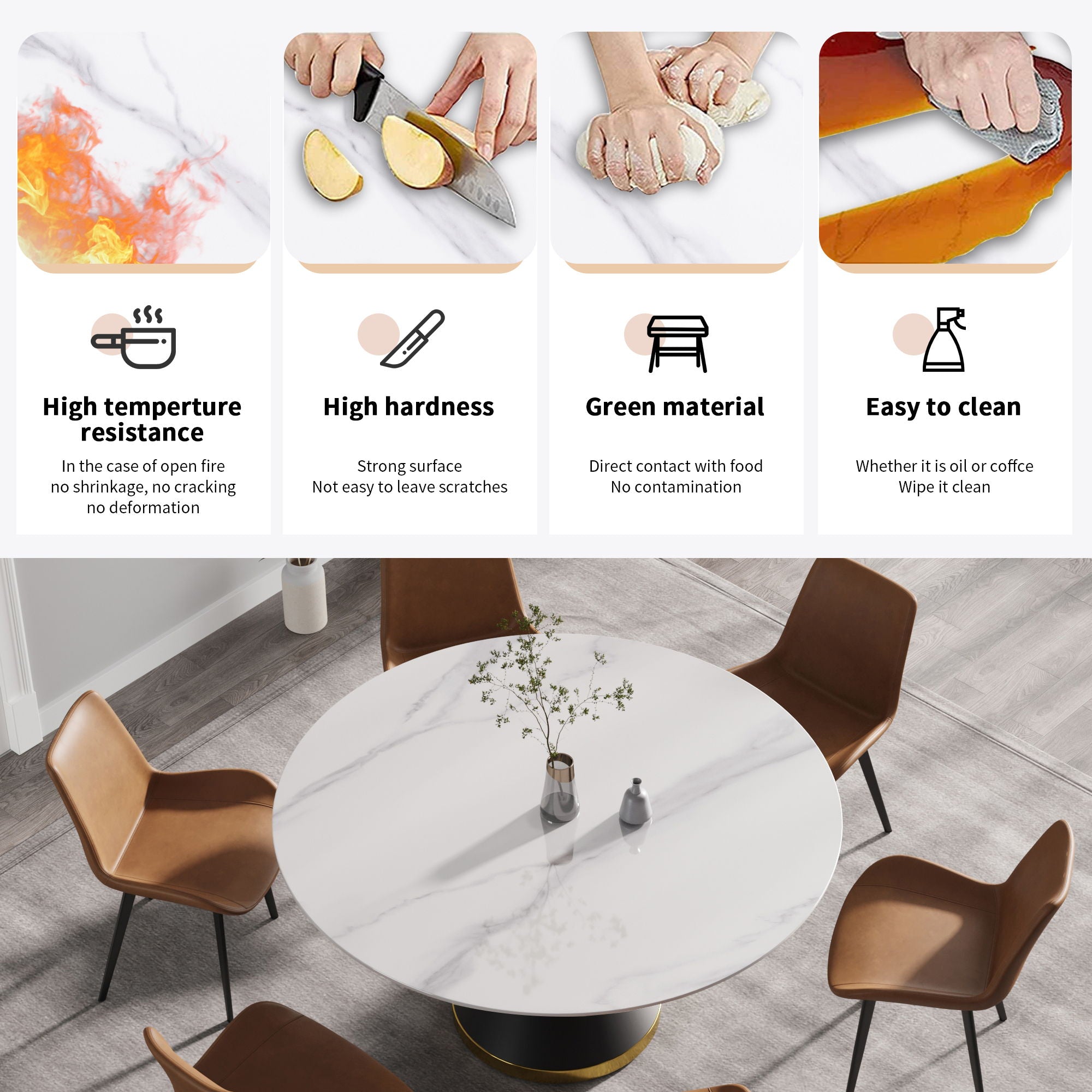 Modern Artificial Stone Round Carbon Steel Base Dining Table, Can Accommodate 6 People - Best Buy Furniture