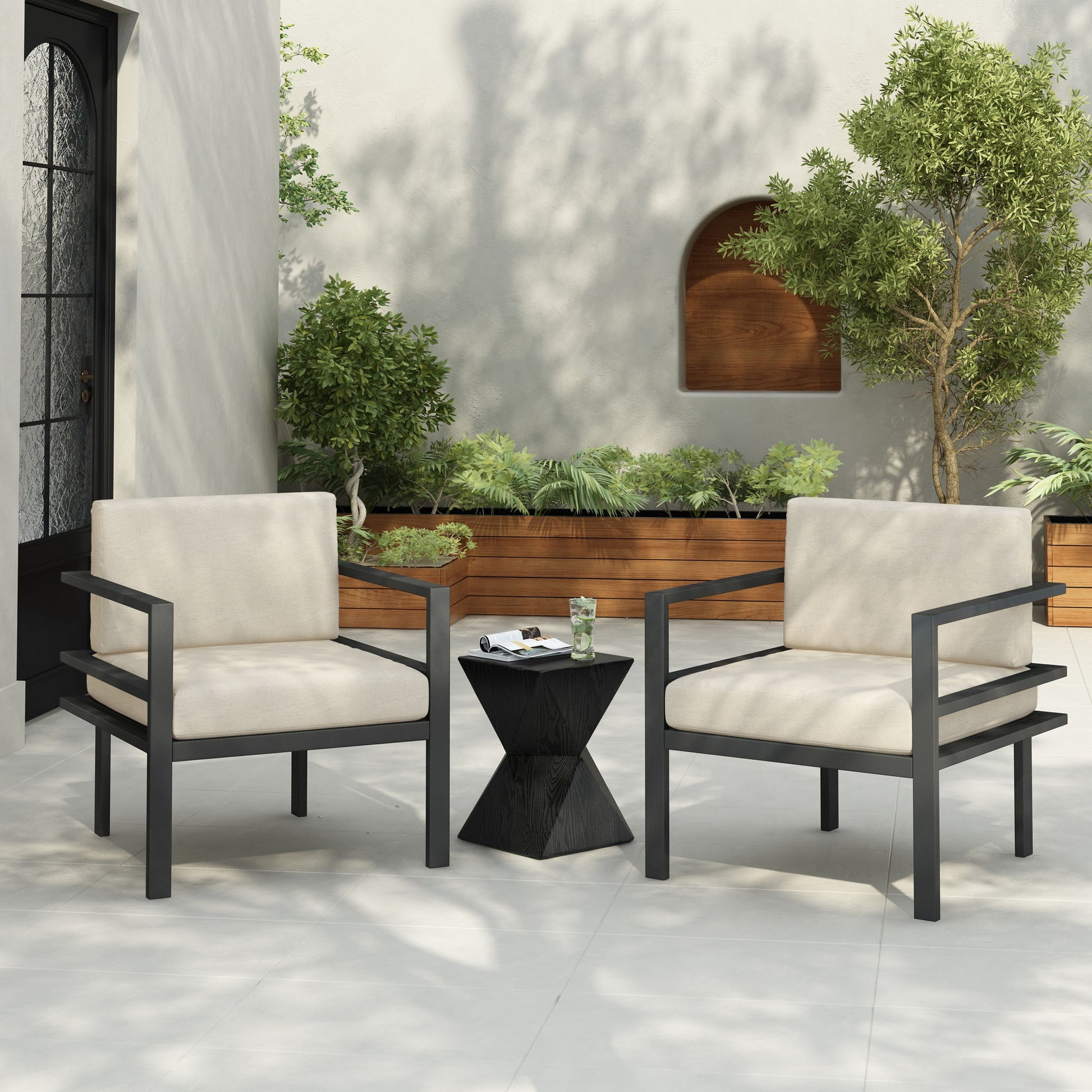 Modern 3 Piece Outdoor Patio Seating Set With Aluminum Frame And Weather Resistant Cushions - Beige / Gray - Best Buy Furniture