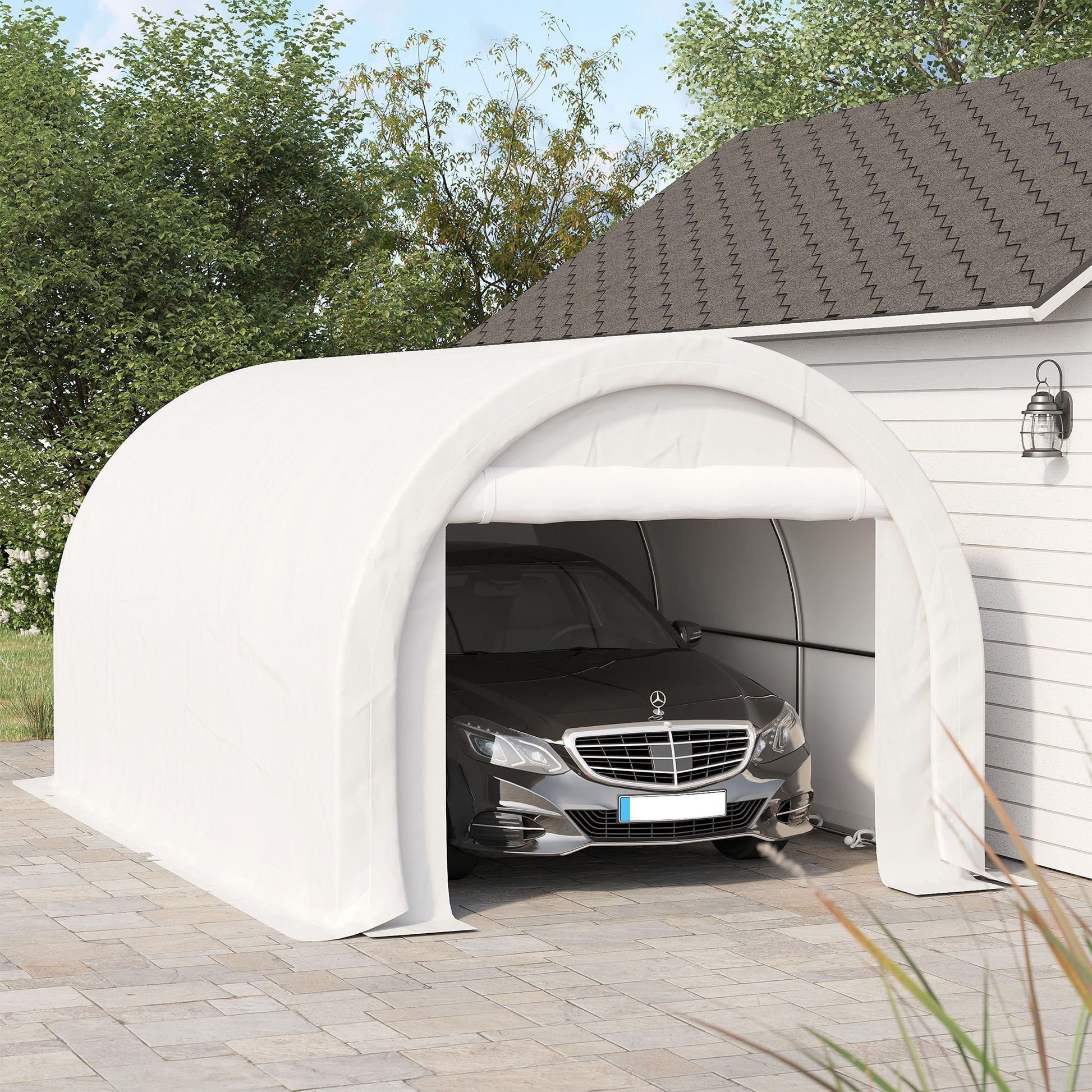 Outsunny - 10' x 16' Carport, Heavy Duty Portable Garage Storage Tent With Large Zippered Door, Anti-Uv Pe Canopy Cover For Car, Truck, Boat, Motorcycle, Bike, Garden Tools, Outdoor Work - Best Buy Furniture