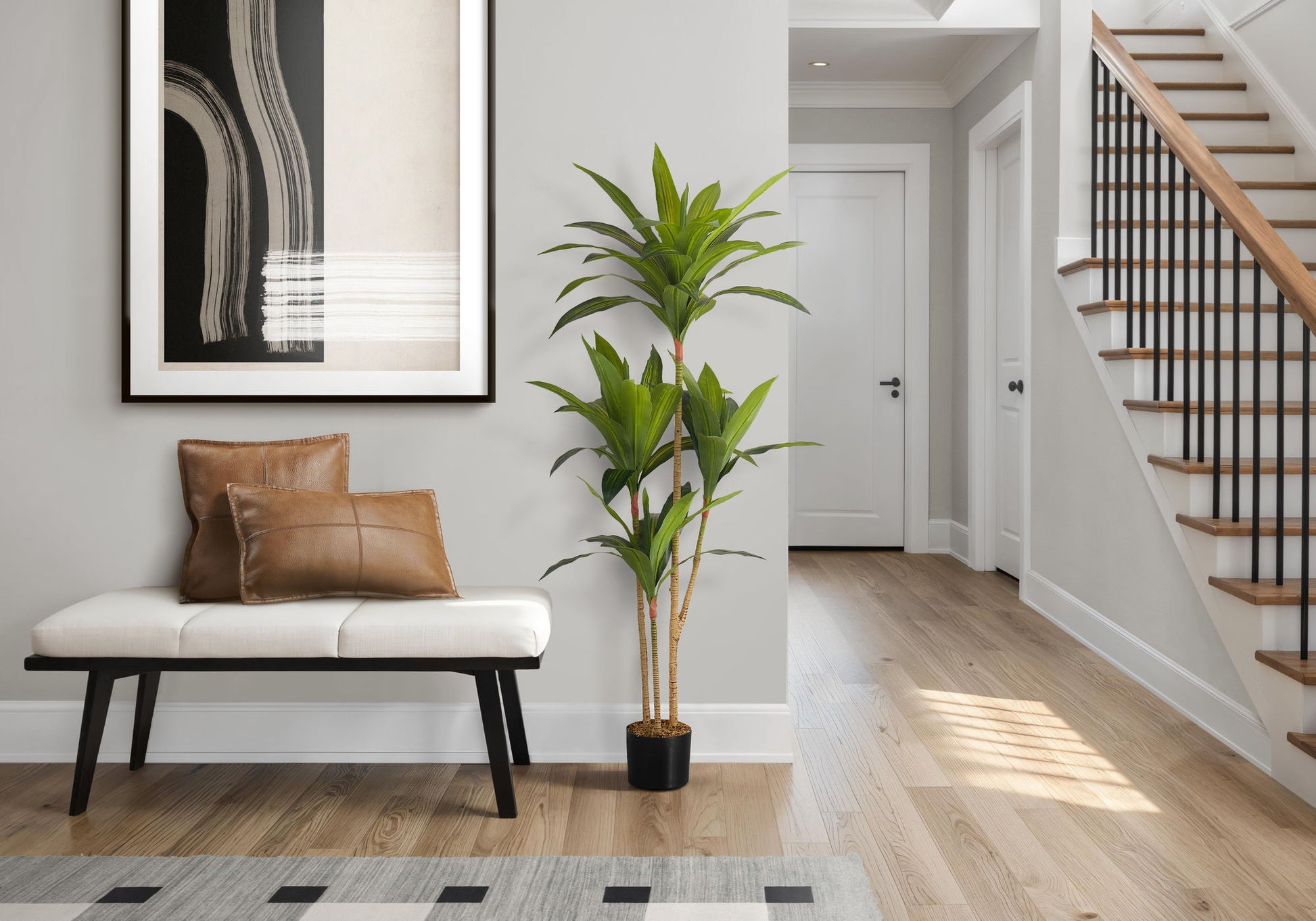 51" Tall, Artificial Plant, Dracaena Tree, Indoor, Faux, Fake, Floor, Greenery, Potted, Real Touch, Decorative - Green / Black - Best Buy Furniture