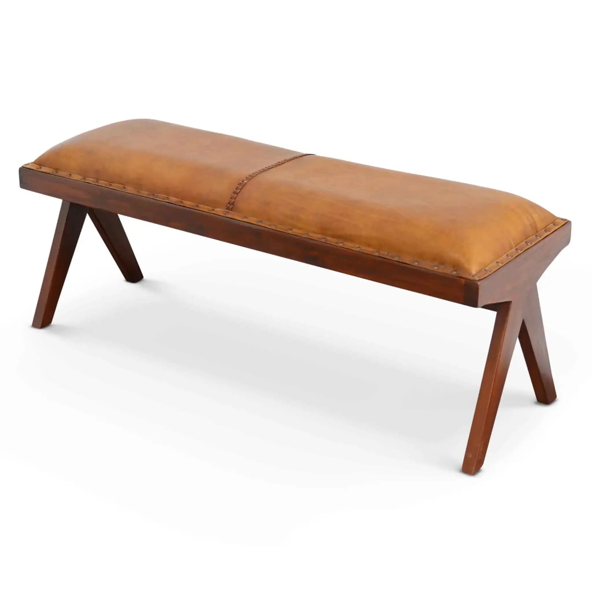 Chad - Mid-Century Modern Leather Bench - Brown / Tan - Best Buy Furniture