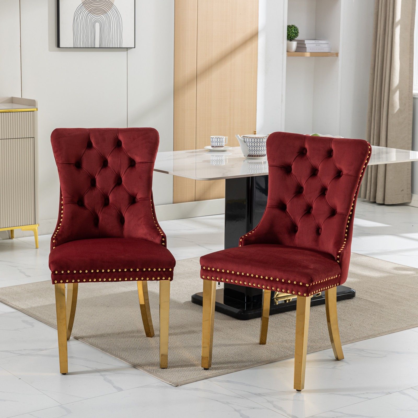 Nikki - Modern, High-End Tufted Solid Wood Contemporary Velvet Upholstered Dining Chair With Golden Stainless Steel Plating Legs, Nailhead Trim (Set of 2) - Best Buy Furniture
