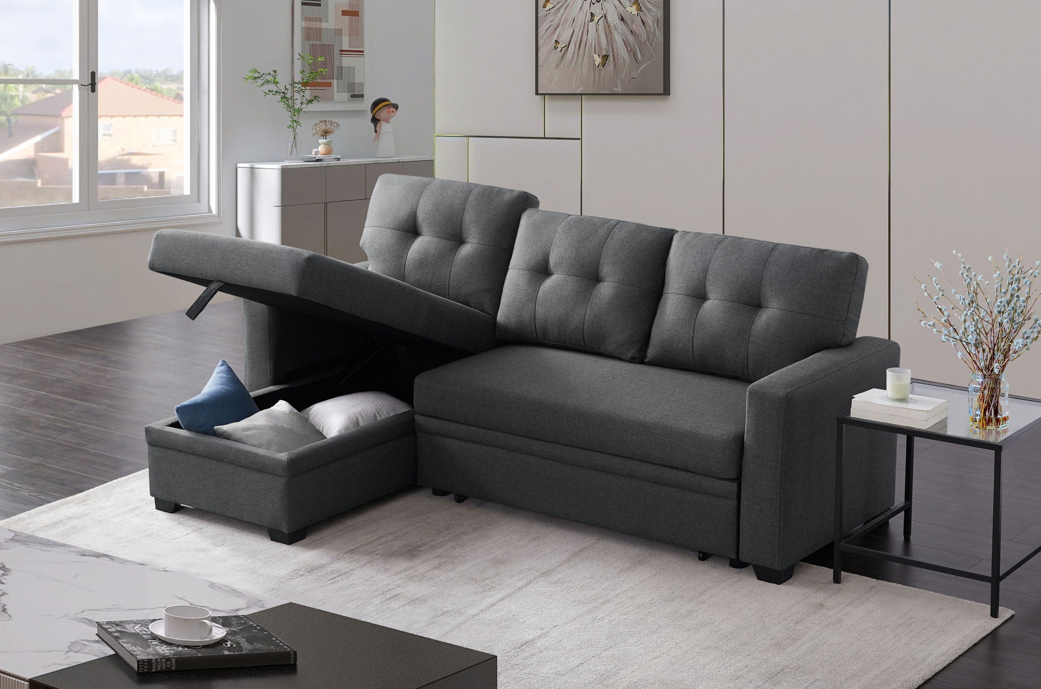 Upholstered Pull Out Sectional Sofa With Chaise - Best Buy Furniture