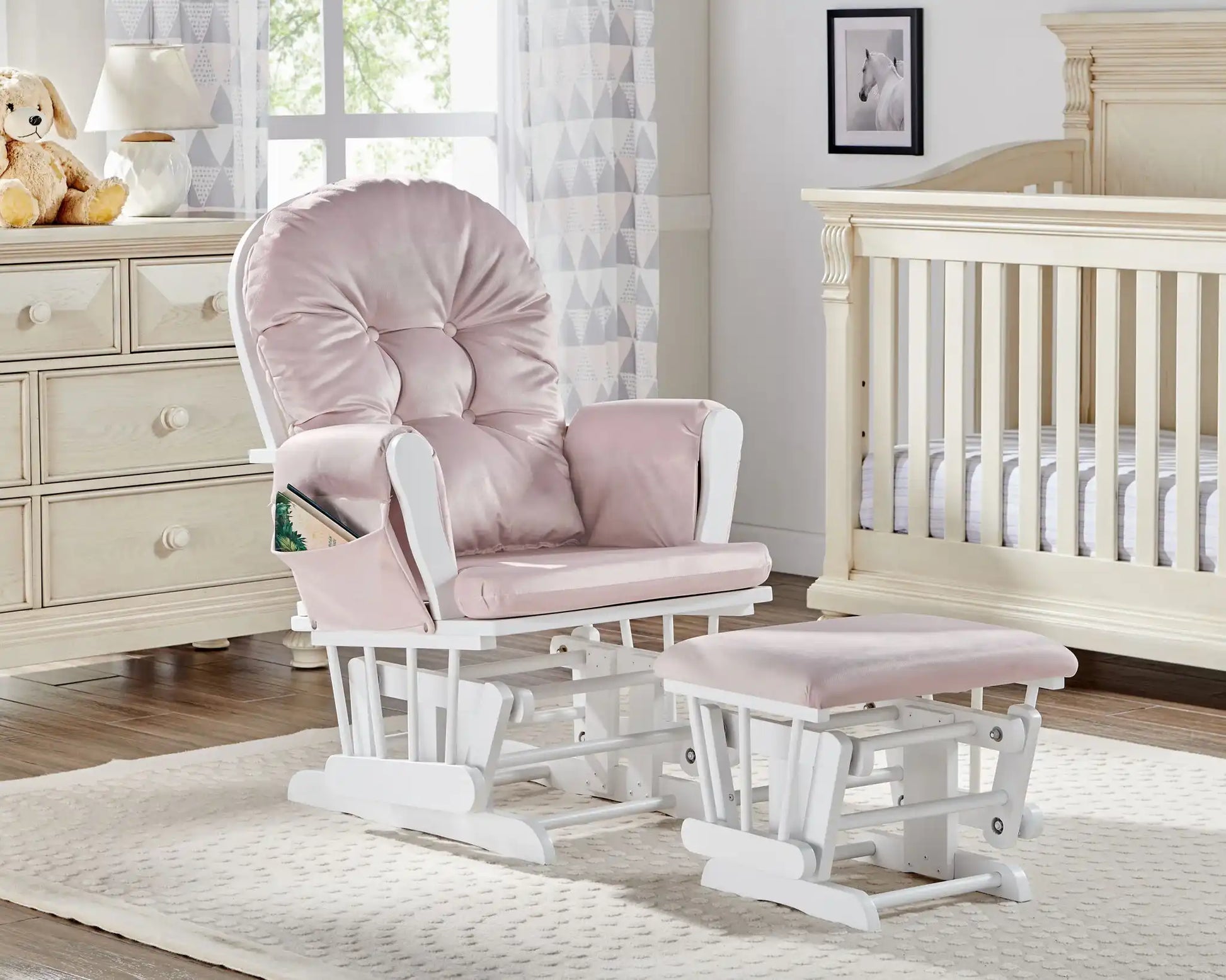 Mason - Glider And Ottoman White Wood - Best Buy Furniture