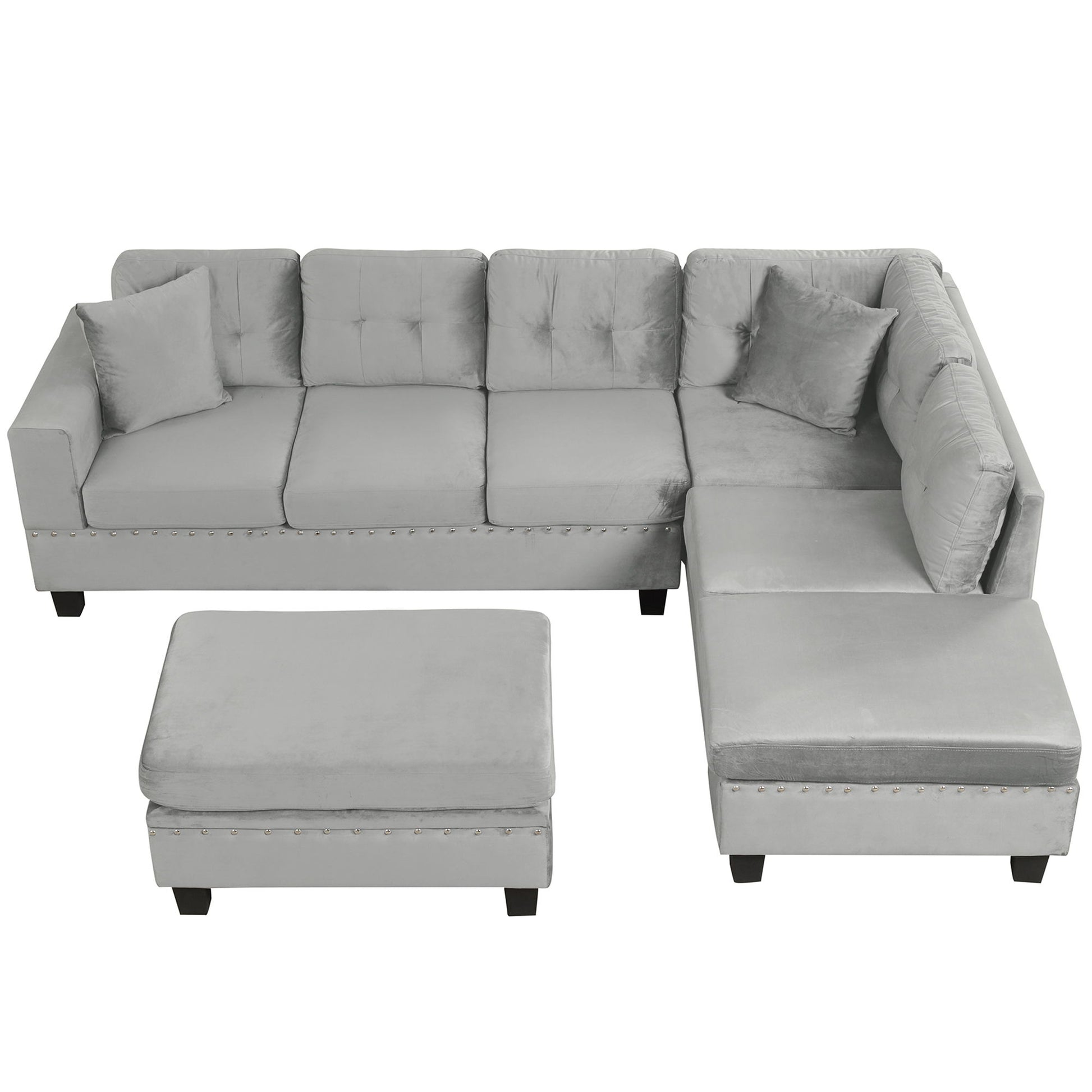 Modern Sectional Sofa With Storage Ottoman, L - Shape Couch With 2 Pillows And Cup Holders - Best Buy Furniture