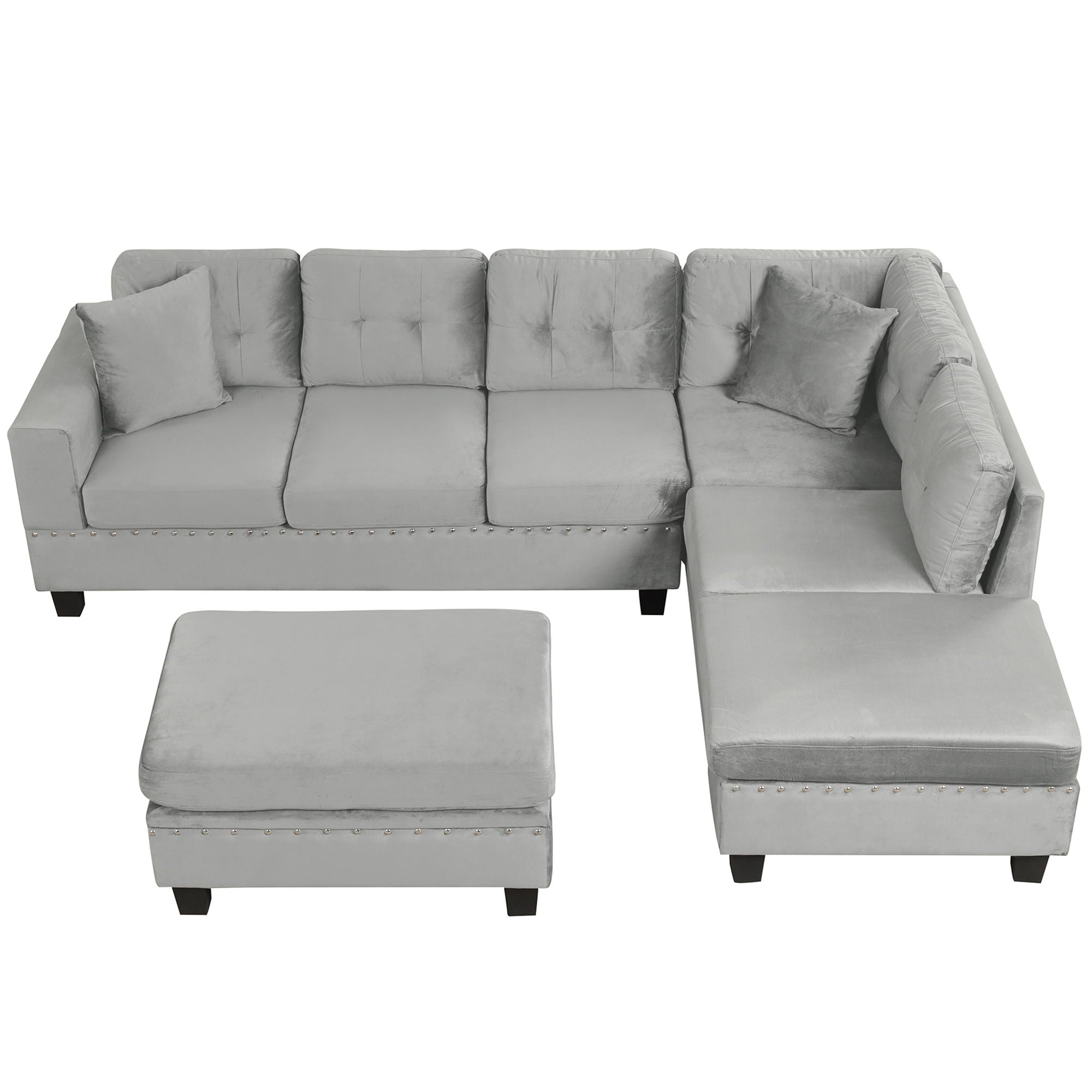Modern Sectional Sofa With Storage Ottoman, L - Shape Couch With 2 Pillows And Cup Holders - Best Buy Furniture