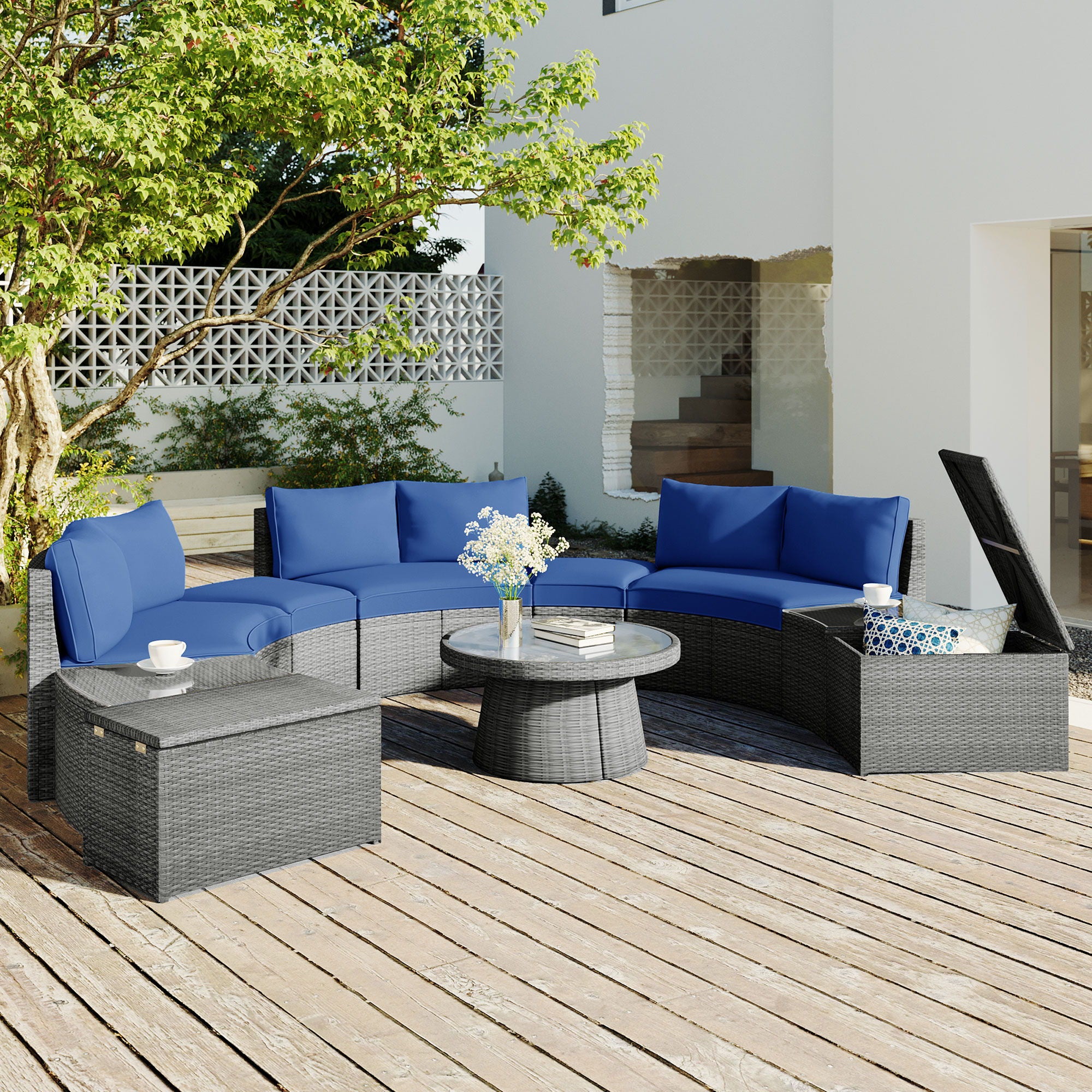 10 Piece Outdoor Sectional Half Round Patio Rattan Sofa Set - Best Buy Furniture
