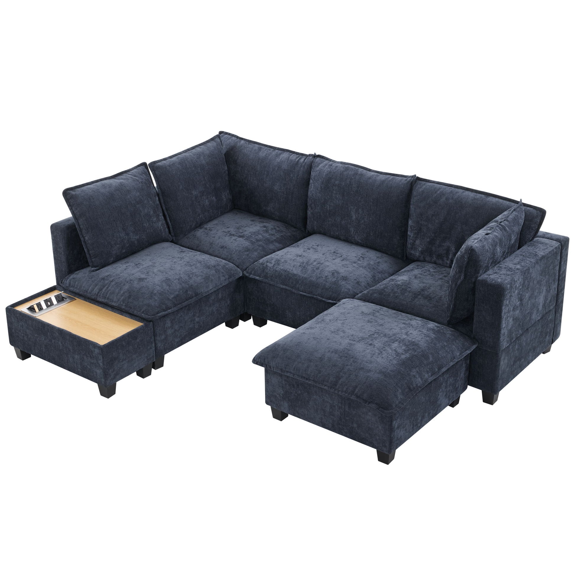 U-Shaped Sectional Modular Sofa With A Movable Ottoman, A Coffee Table With Hidden Charging Devices For Living Room - Best Buy Furniture