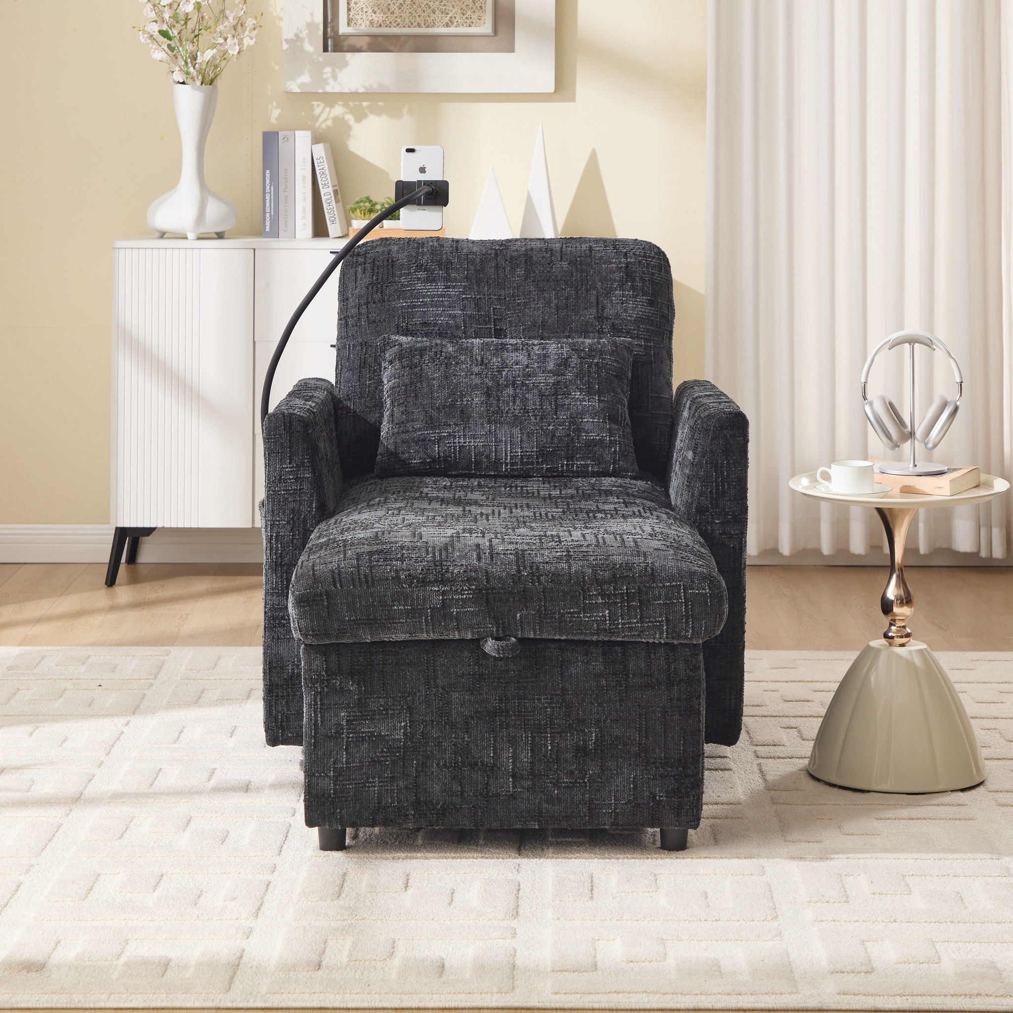 Multifunctional Chenille Recliner Sofa With Storage And Phone Bracket - Best Buy Furniture