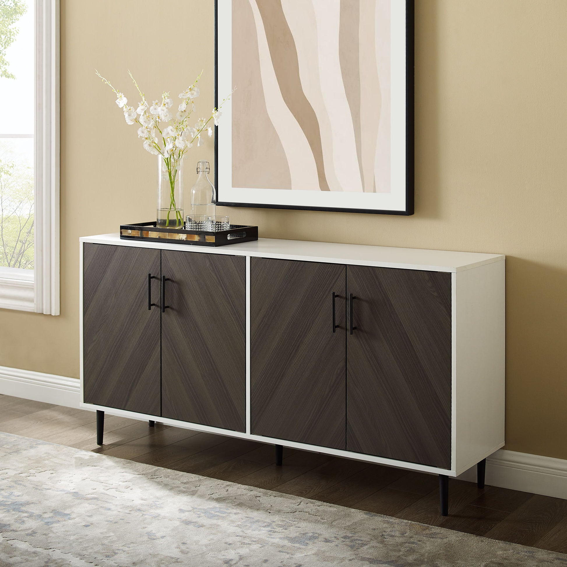 Mid-Century Modern Faux Bookmatch Door Buffet - Best Buy Furniture