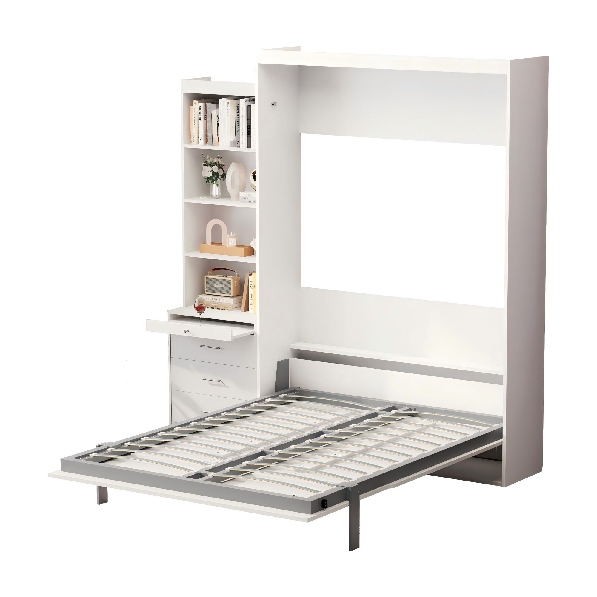 Morden Deisgn Vertical Murphy Bed With Shelf And Drawers For Bedroom Or Guestroom Wall Bed Space Saving Hidden Bed With New Style Gas Struts - Best Buy Furniture