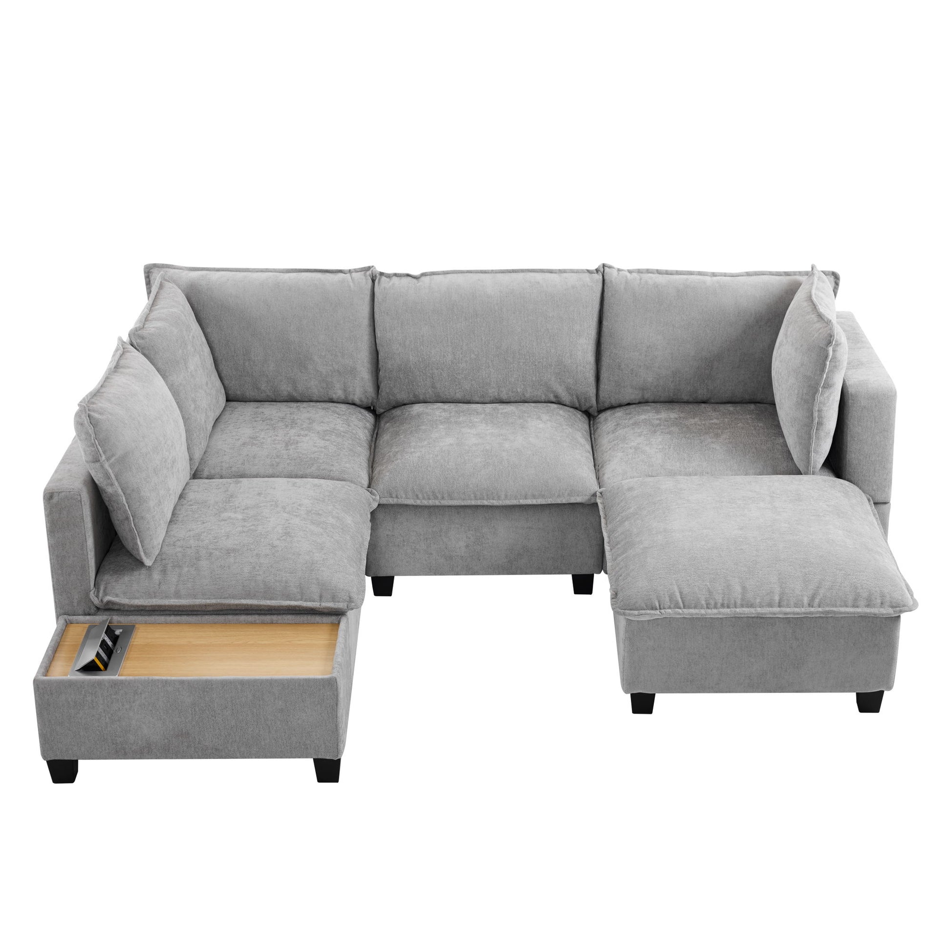 U-Shaped Sectional Modular Sofa With A Movable Ottoman, A Coffee Table With Hidden Charging Devices For Living Room - Best Buy Furniture