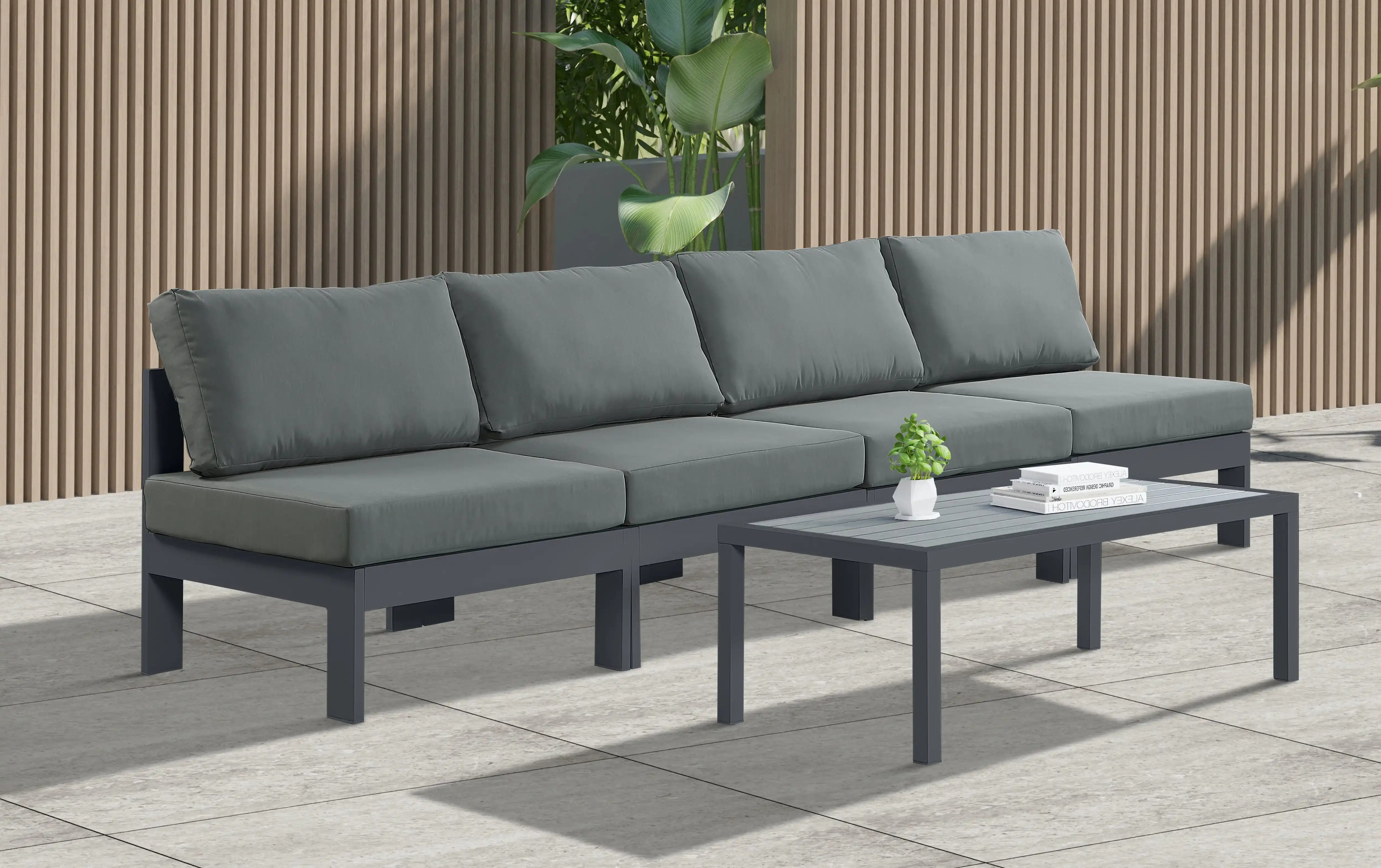 Nizuc - Outdoor Patio 4 Seat Armless Modular Sofa With Gray Frame - Best Buy Furniture