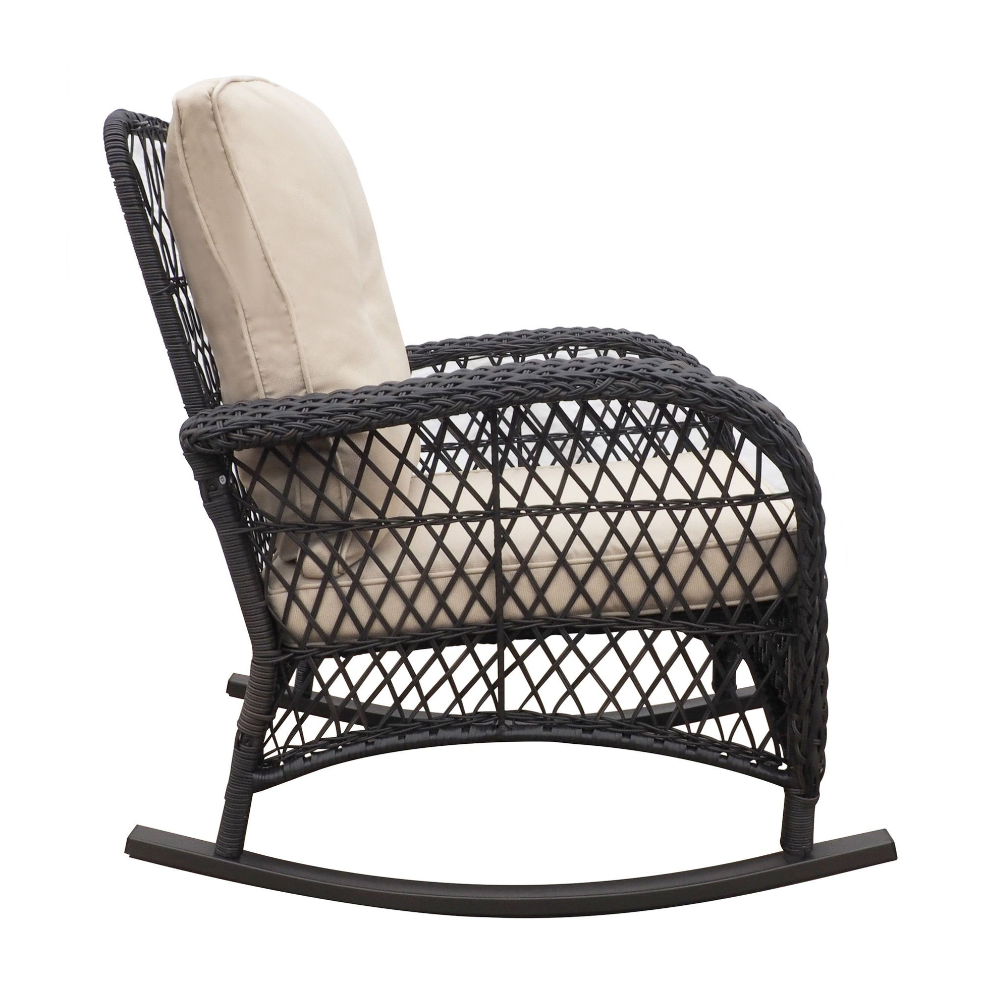 3 Pieces Conversation Set, Outdoor Wicker Rocker Patio Bistro Set, Rocking Chair With Glass Top Side Table - Brown / Beige - Best Buy Furniture