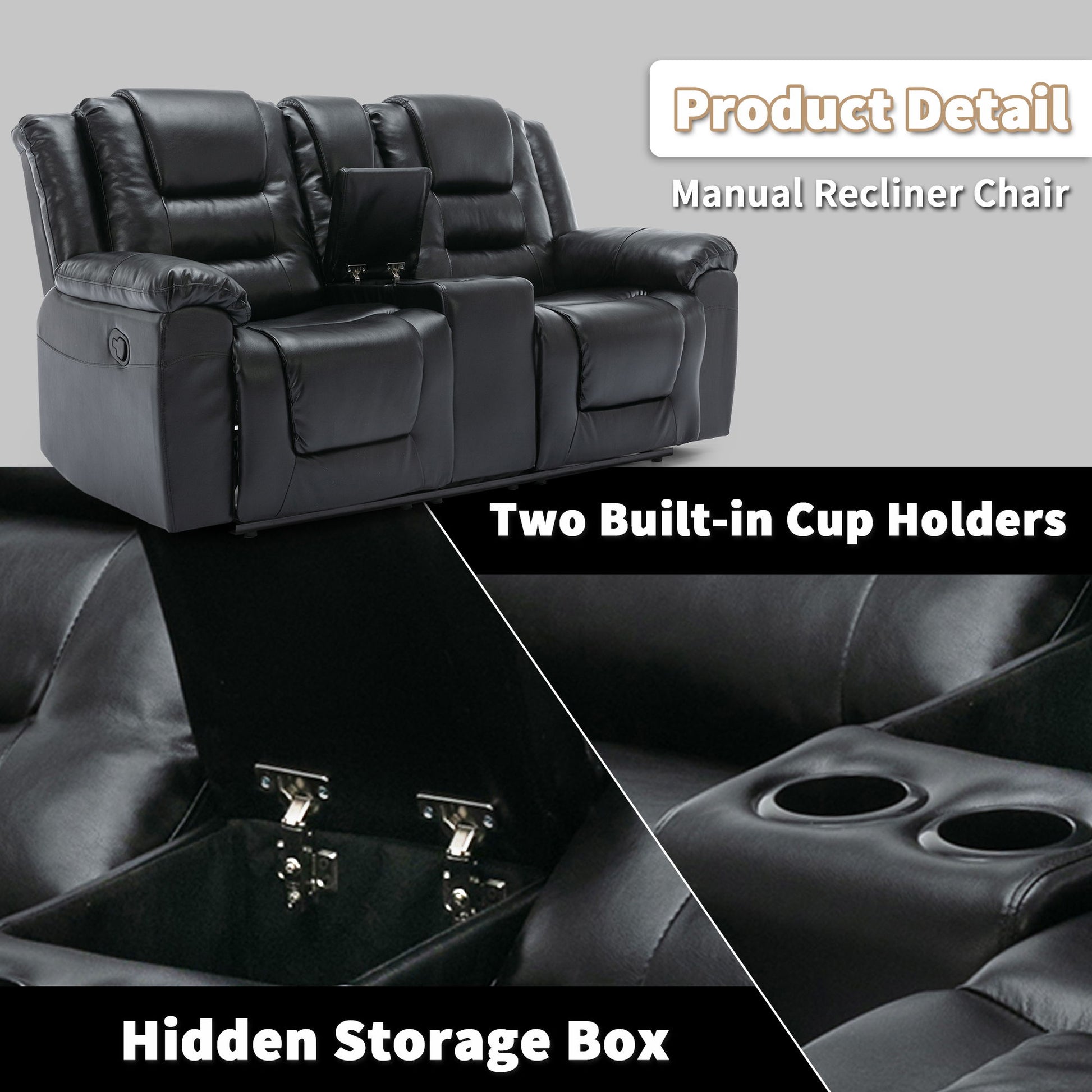 Home Theater Recliner Set Manual Recliner Chair With Wide Armrest, Two Built-In Cup Holders For Living Room - Best Buy Furniture