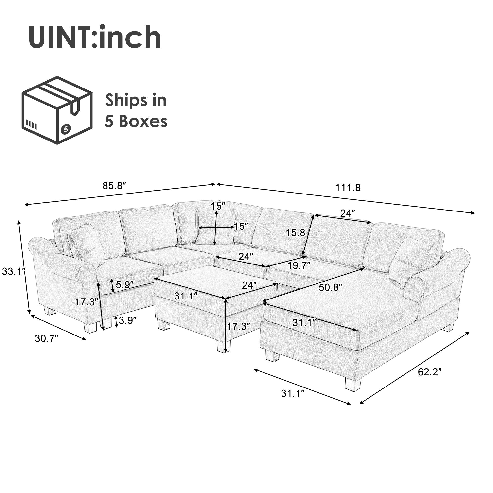 Contemporary U - Shaped Sectional Sofa With Movable Storage Ottoman - Best Buy Furniture