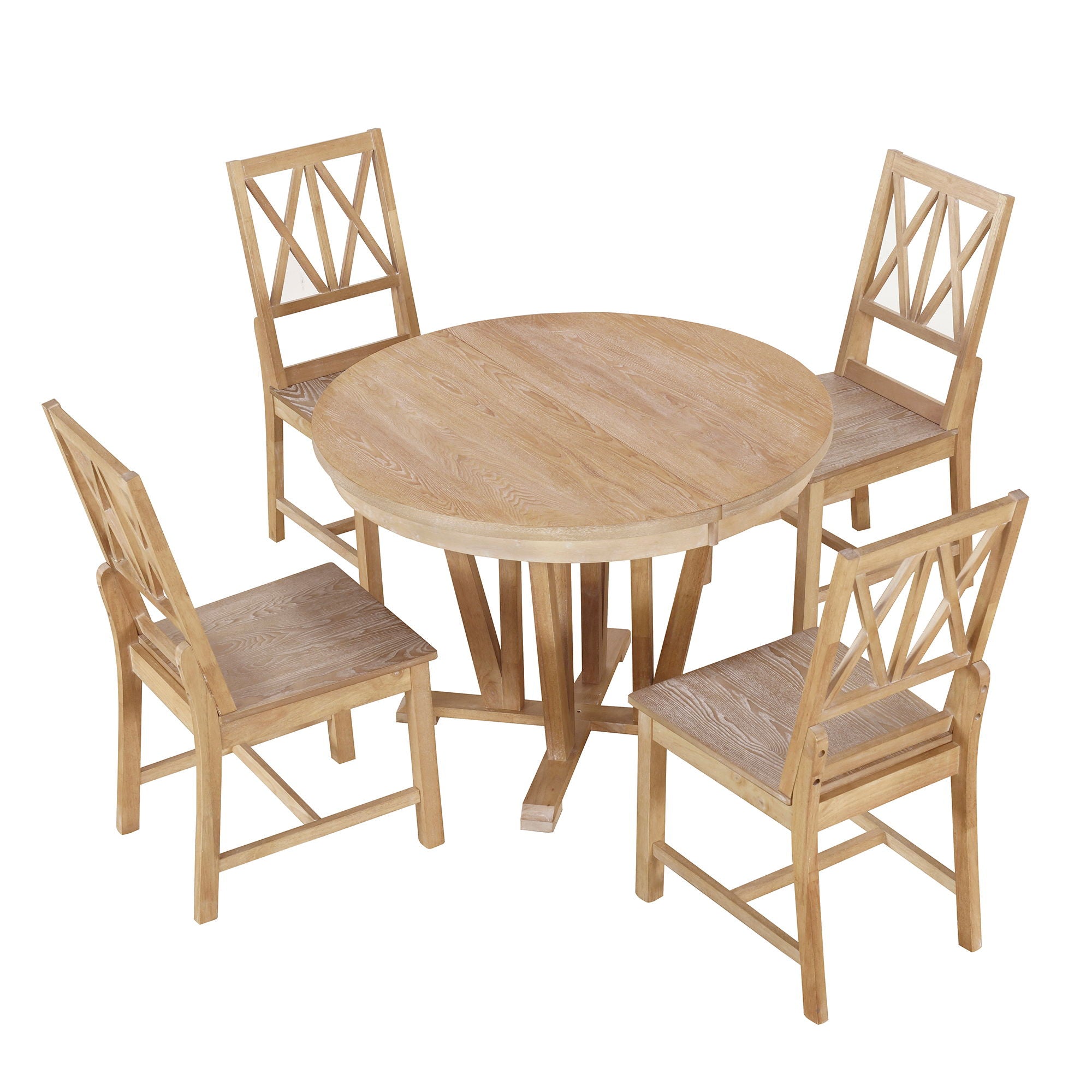 Topmax - 5 Piece Rustic Extendable Dining Table Set Round Trestle Table And 4 Cross Back Dining Chairs For Kitchen, Dining Room - Best Buy Furniture