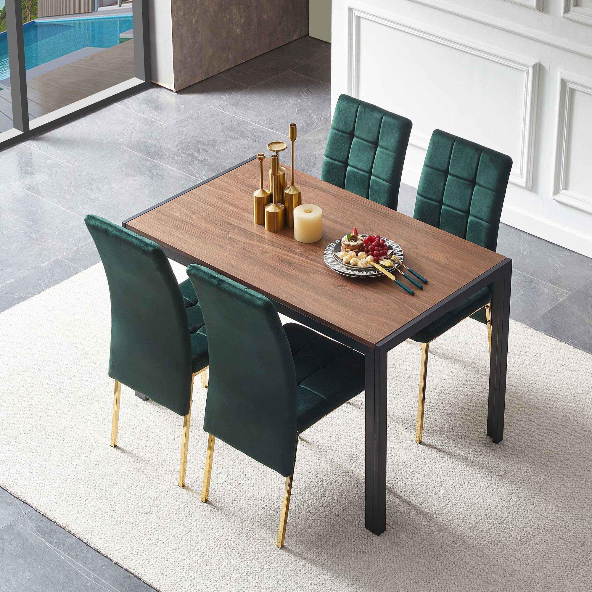 5 Pieces Dining Set Including Velvet High Back Golden Color Legs Nordic Dining Chair & Creative Design Dining Table - Best Buy Furniture