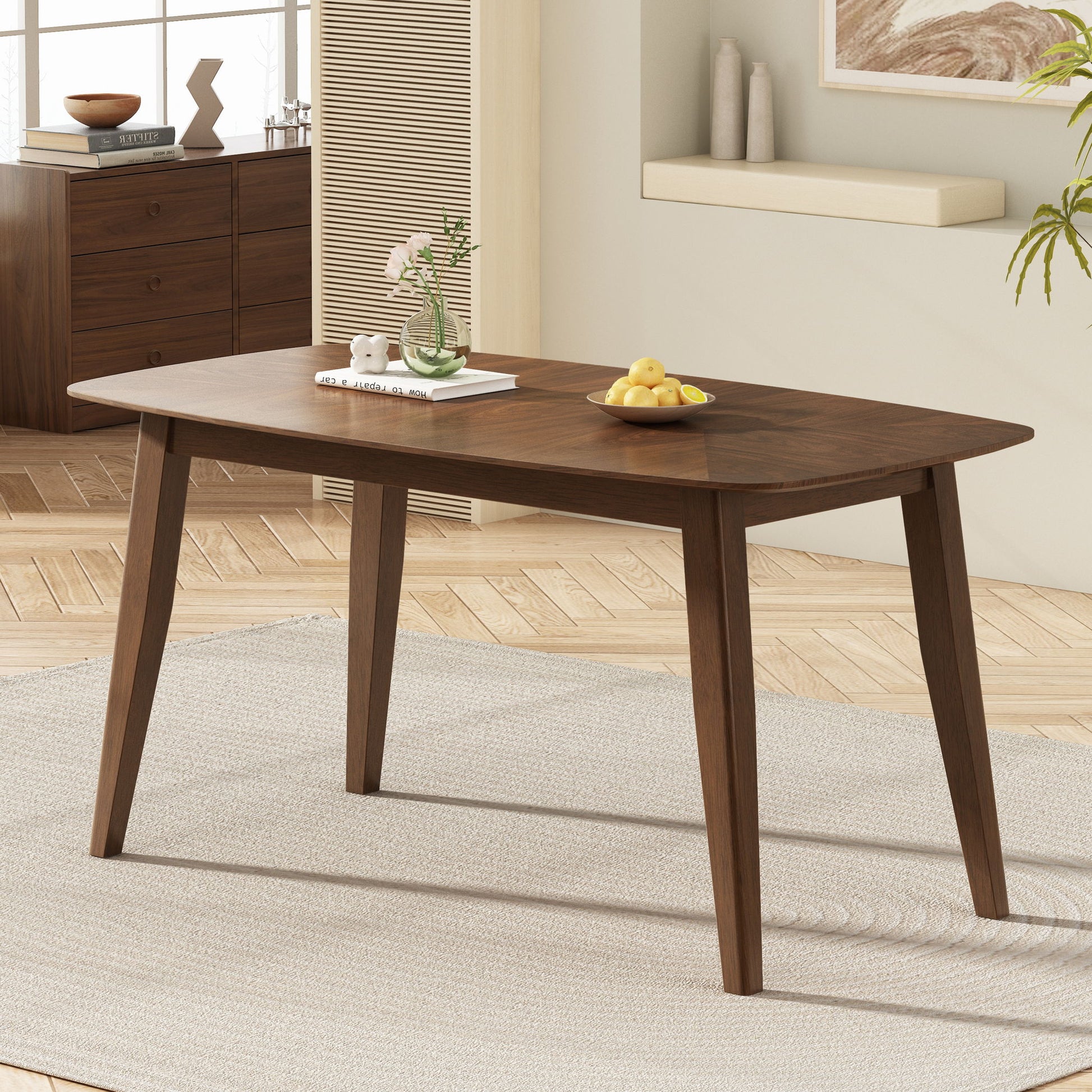 Modern Indoor Wood Dining Set With Chairs And Table, Rubber Wood, 6 Piece - Cream / Walnut - Best Buy Furniture