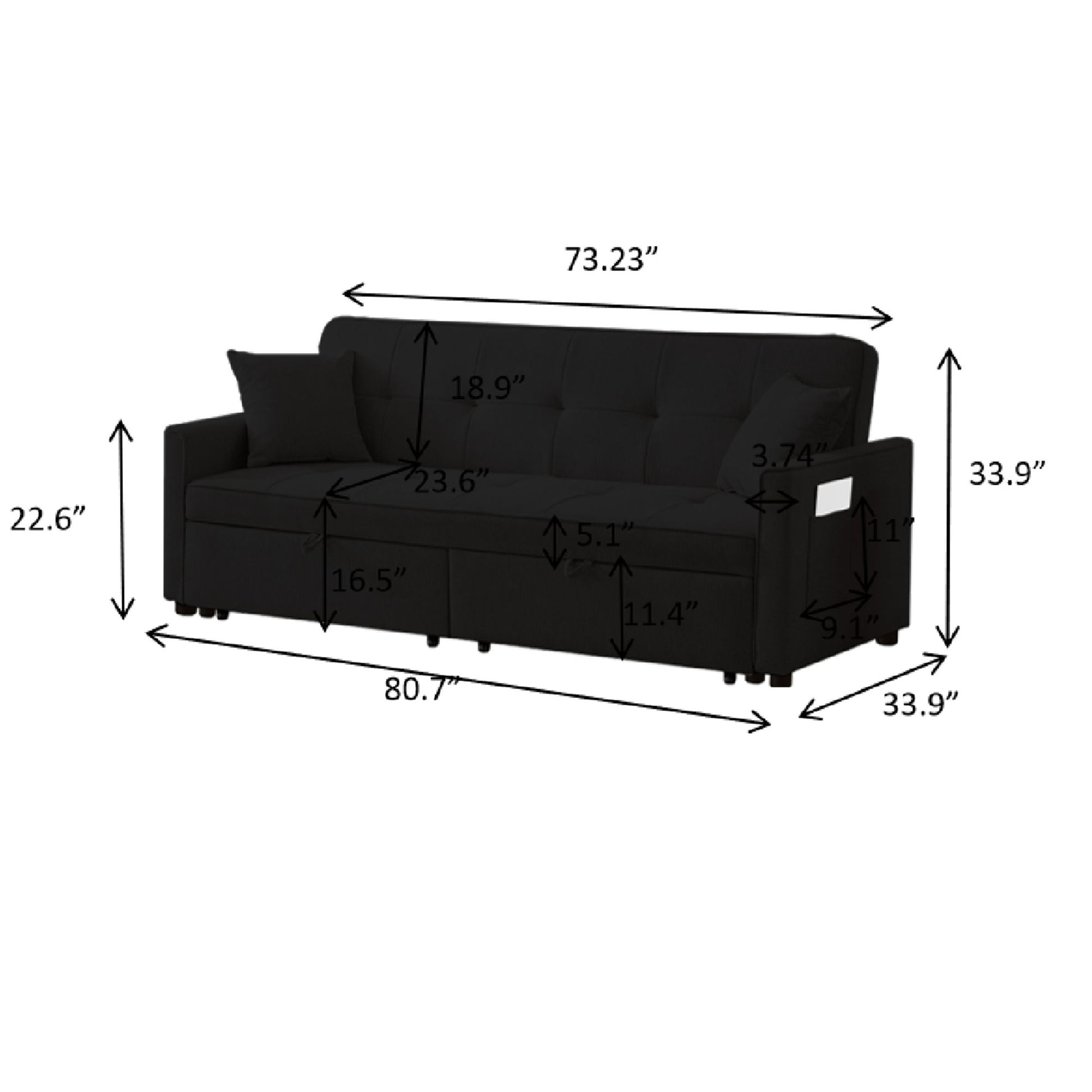 3 In 1 Convertible Sleeper Sofa Bed, Reclining Backrest, Pillows, Pockets - Best Buy Furniture