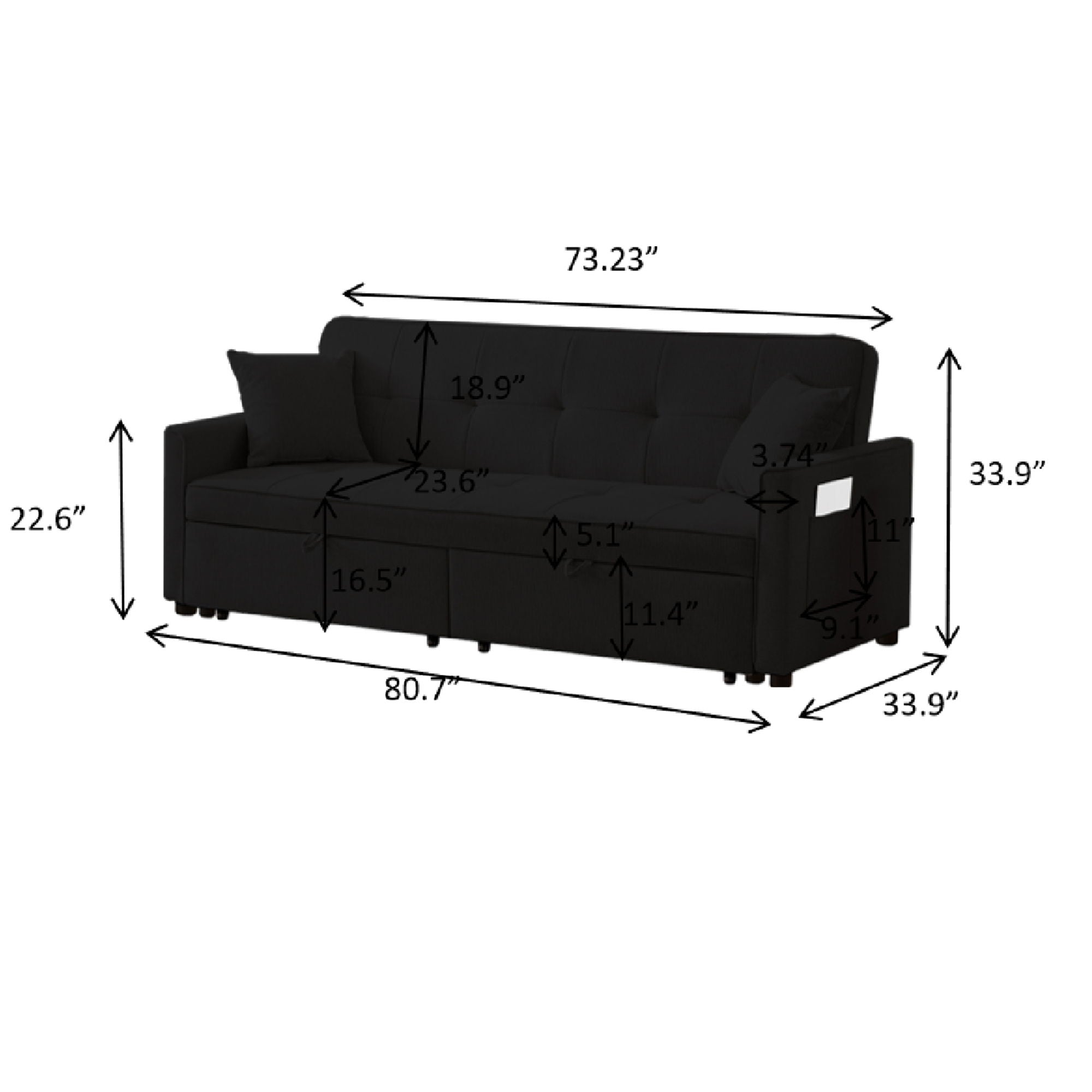 3 In 1 Convertible Sleeper Sofa Bed, Reclining Backrest, Pillows, Pockets - Best Buy Furniture