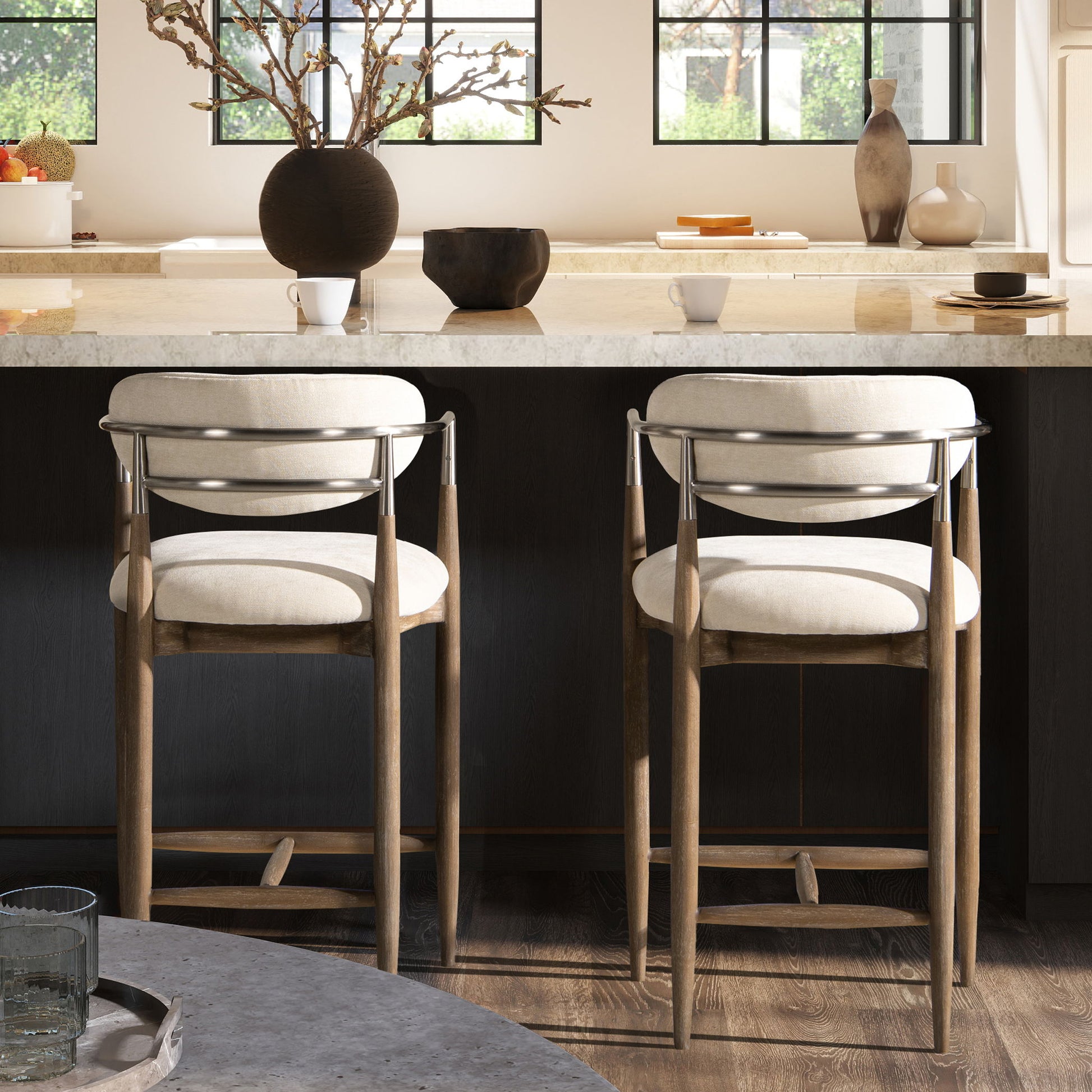 Artemis - Mixed Material Upholstered Counter Stool - Warm White - Best Buy Furniture