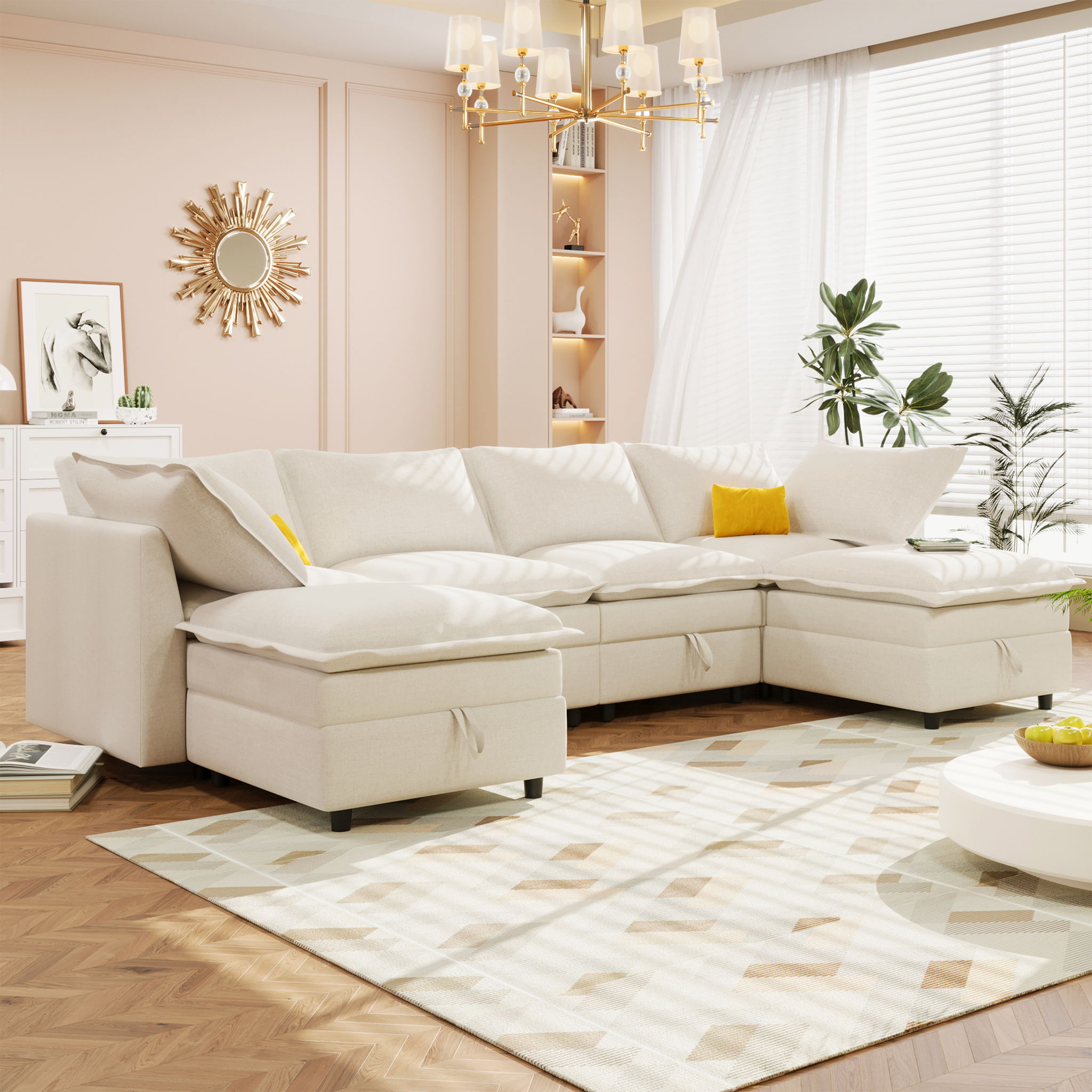 Versatile 6 Piece Modular Sofa Bed With Storage, Stylish Faux Double Layer Cushions, Comfortable & Durable Design, Perfect For Any Living Space - Best Buy Furniture