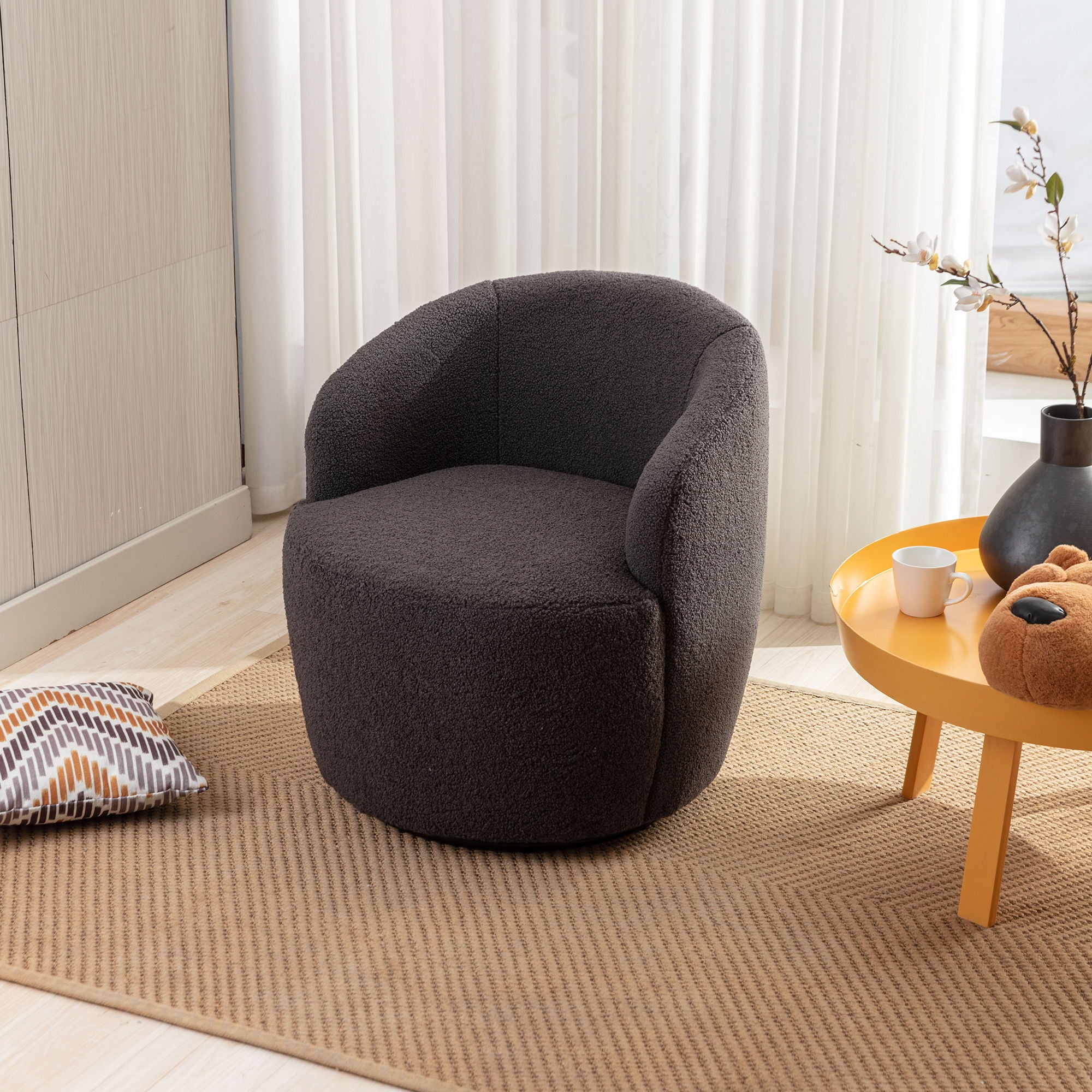 Teddy Fabric Swivel Accent Armchair Barrel Chair With Powder Coating Metal Ring - Best Buy Furniture
