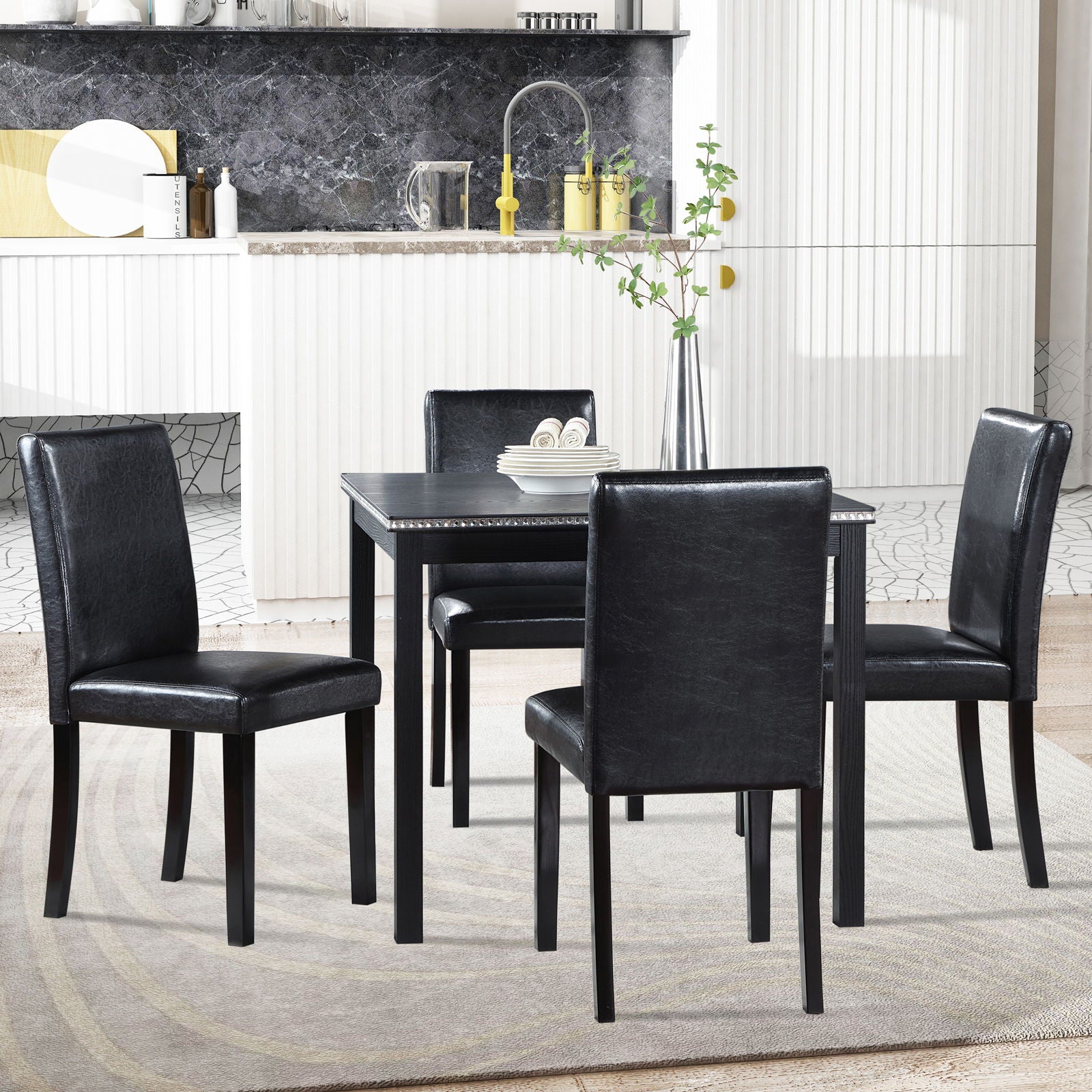 5 Pieces Wooden Dining Table Set, Square Table And 4 Upholstered Chairs - Best Buy Furniture