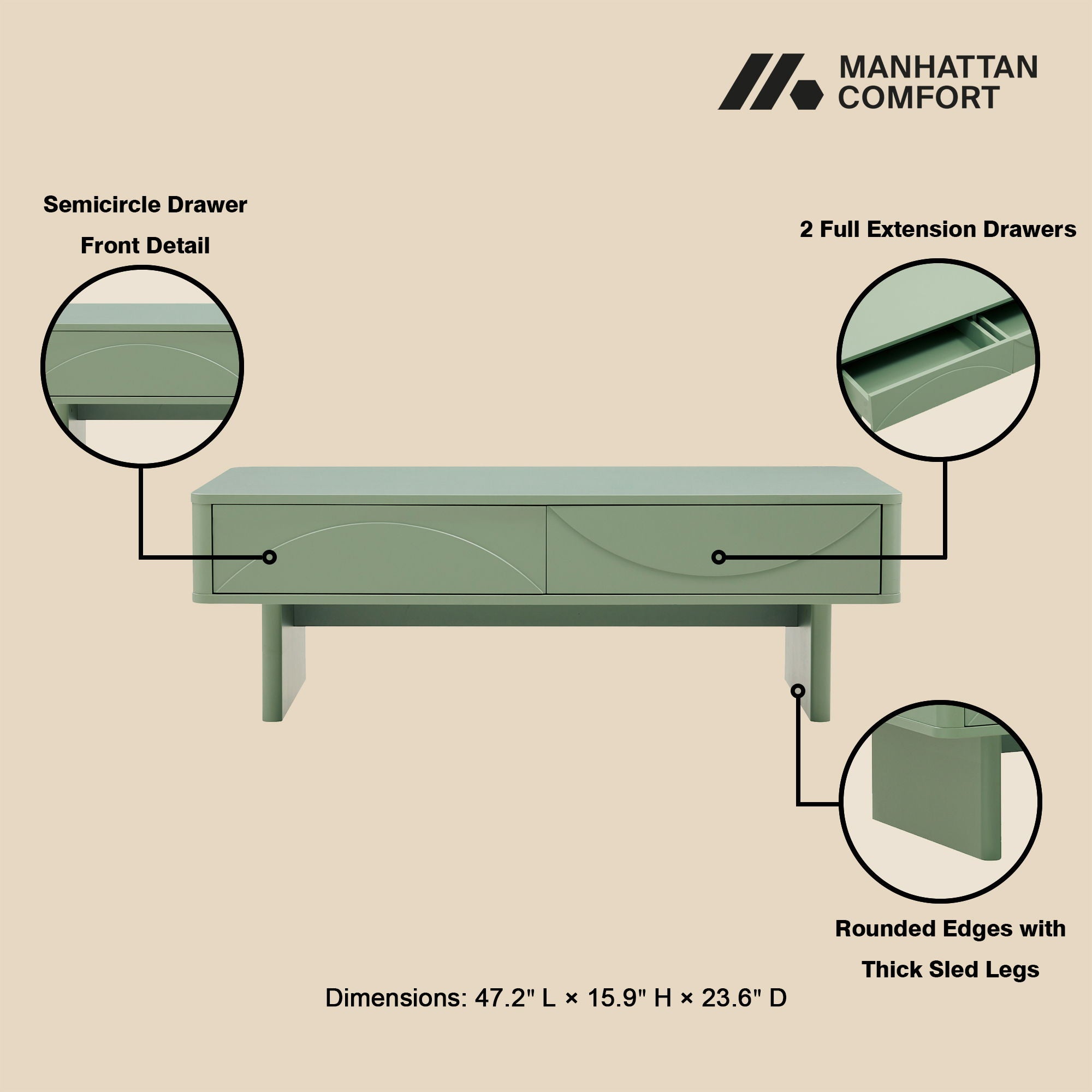 Ella - Coffee Table With 2 Full Extension Drawers