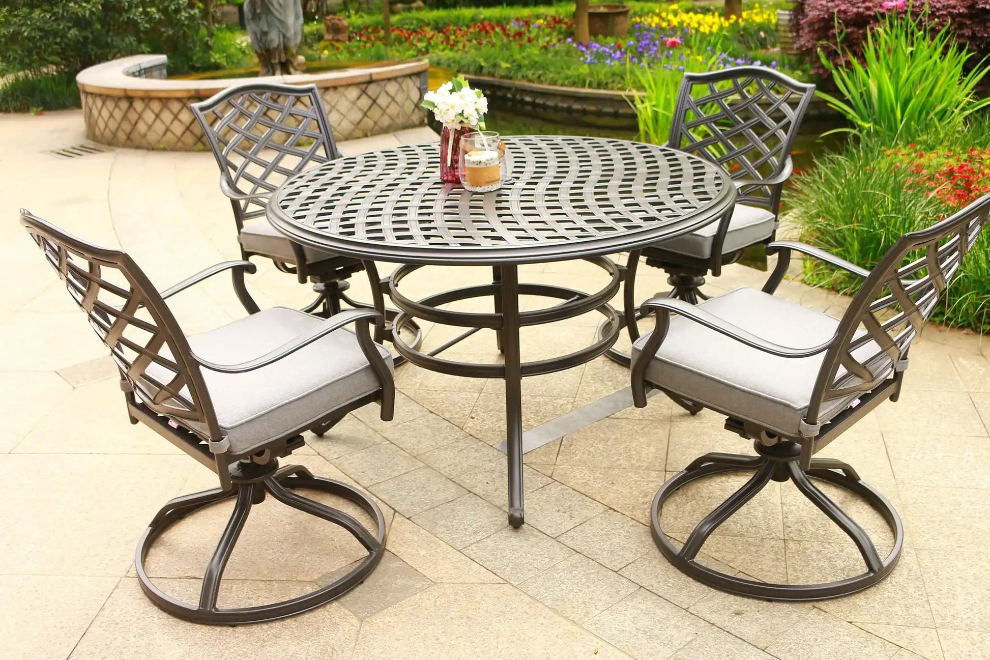 Round 49" Long Aluminum Dining Set With Cushions - Best Buy Furniture