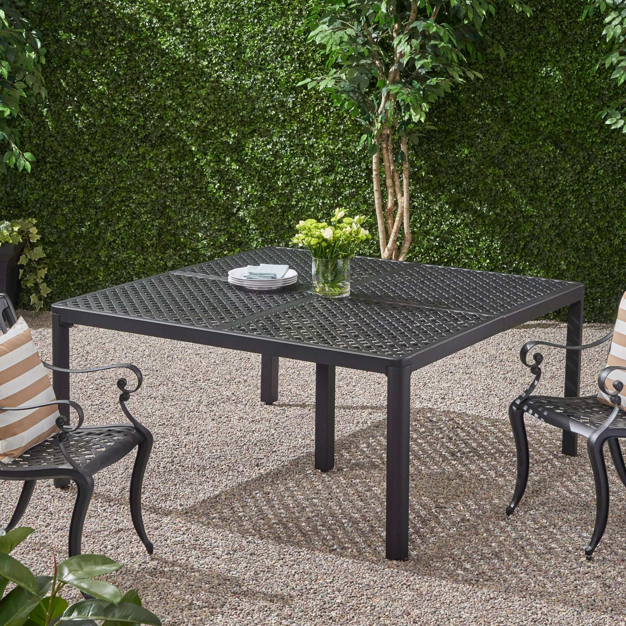 Outdoor Modern Aluminum Dining Table With Woven Accents - Best Buy Furniture