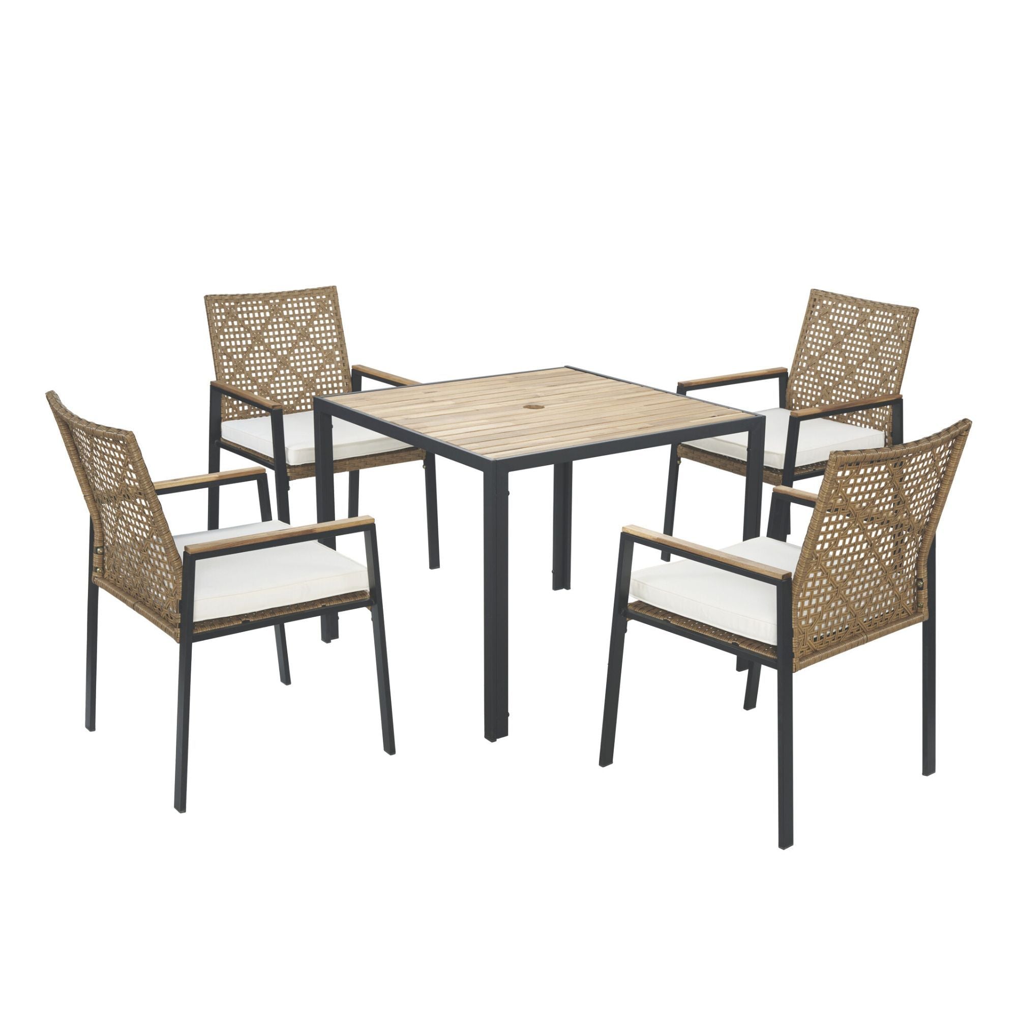 5 Piece Patio Dining Table Set, Acacia Wood Table Top With Umbrella Hole - Best Buy Furniture