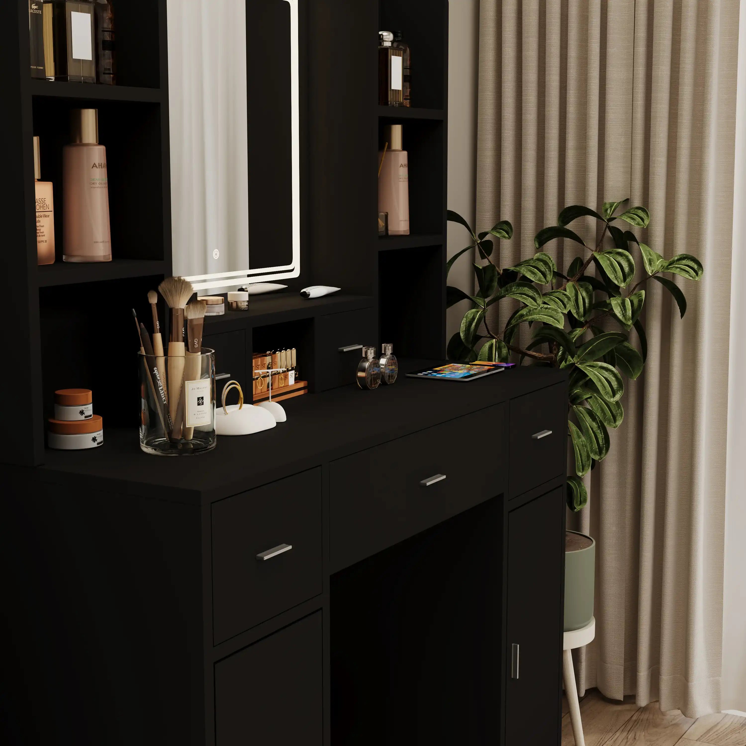 Calista Modern Black Makeup Vanity - Best Buy Furniture