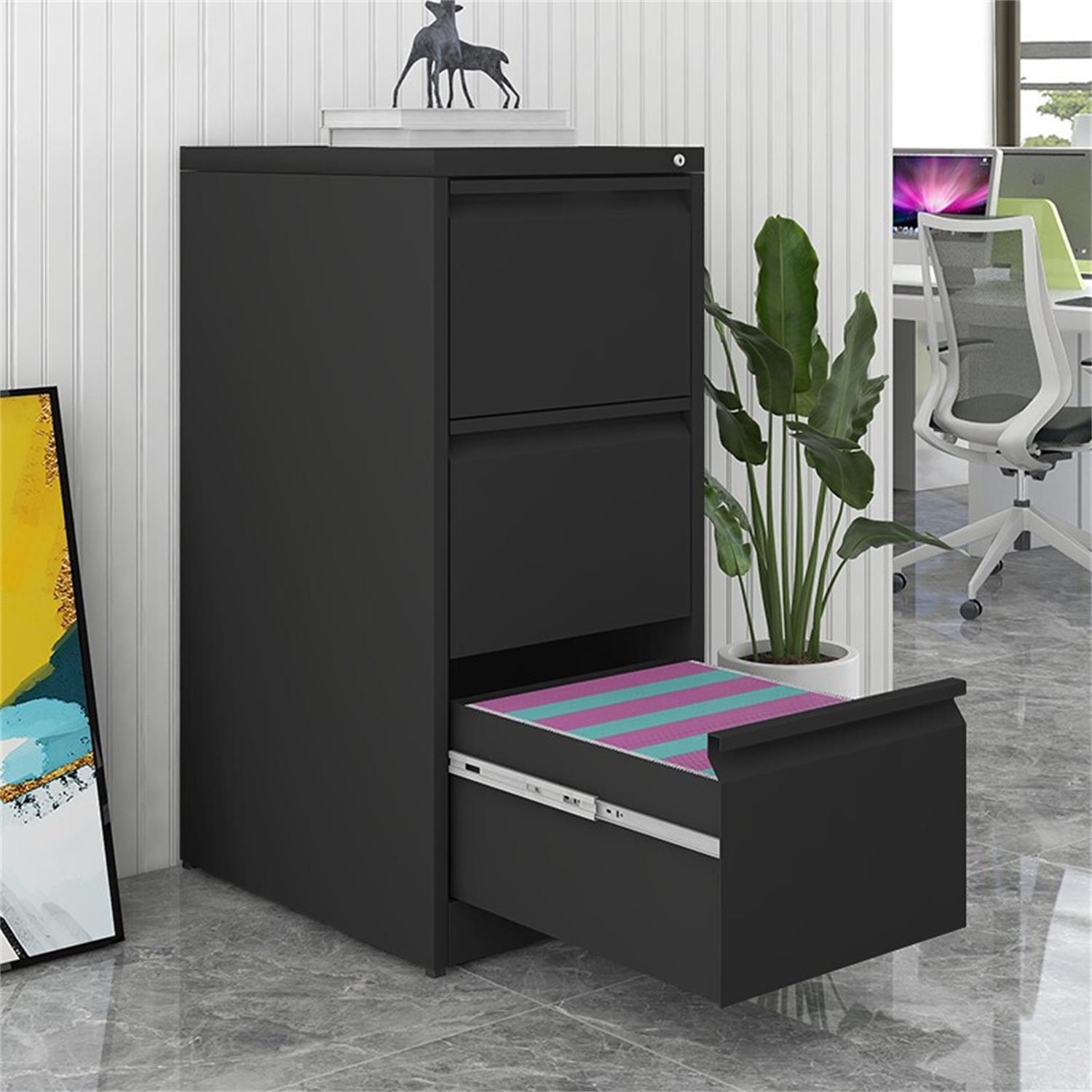 Durable Metal 3 Drawer File Cabinet With Lock For Office Storage - Best Buy Furniture