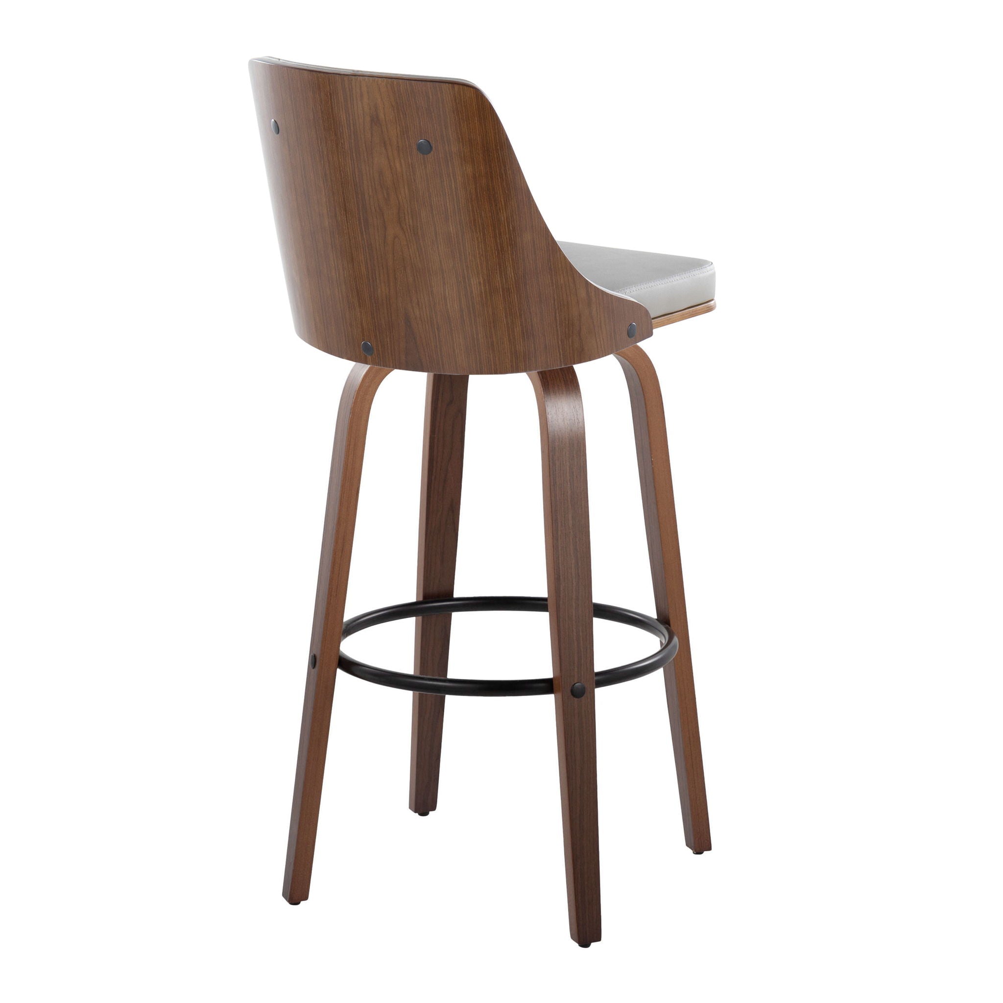 Gianna - Mid-Century Modern Fixed Height Barstool & Swivel With Round Footrest (Set of 2) - Walnut / Light Gray - Best Buy Furniture