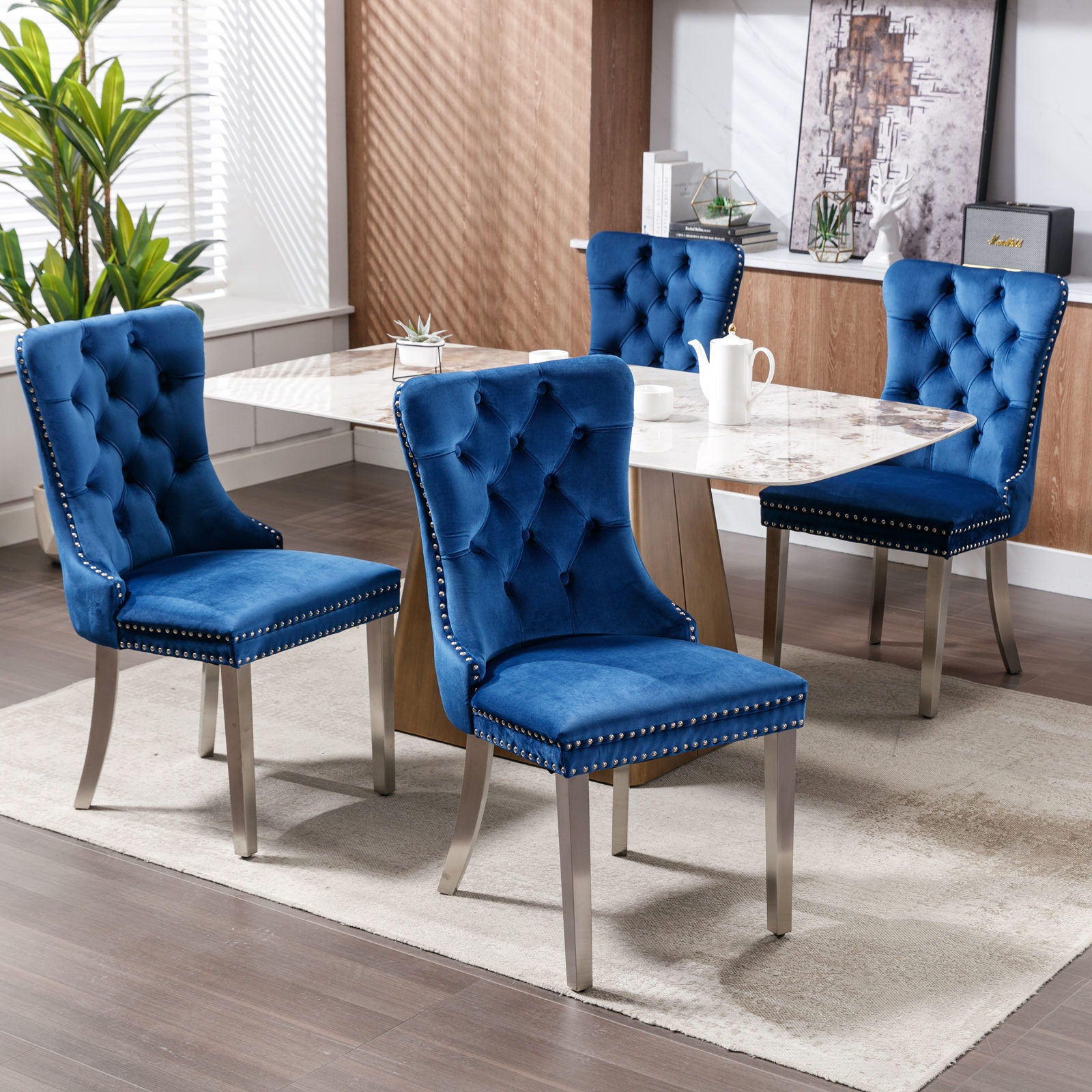 Nikki - Modern, High-End Tufted Solid Wood Contemporary Velvet Upholstered Dining Chair With Chrome Stainless Steel Plating Legs, Nailhead Trim (Set of 2) - Best Buy Furniture
