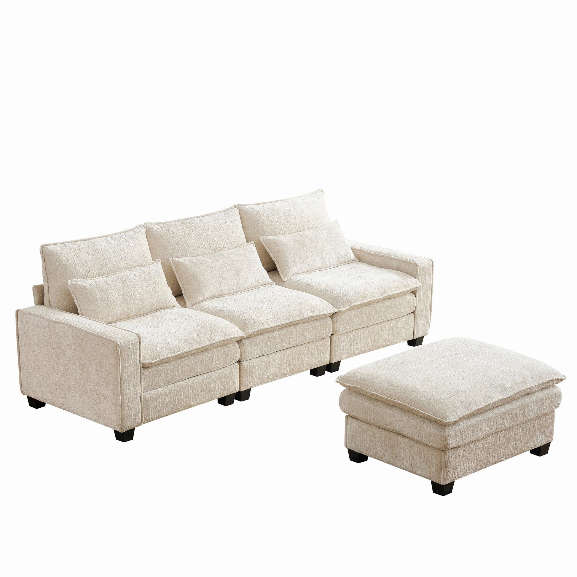 Modern Comfy Chenille L Shaped Sectional Sofa With Movable Ottoman - Best Buy Furniture