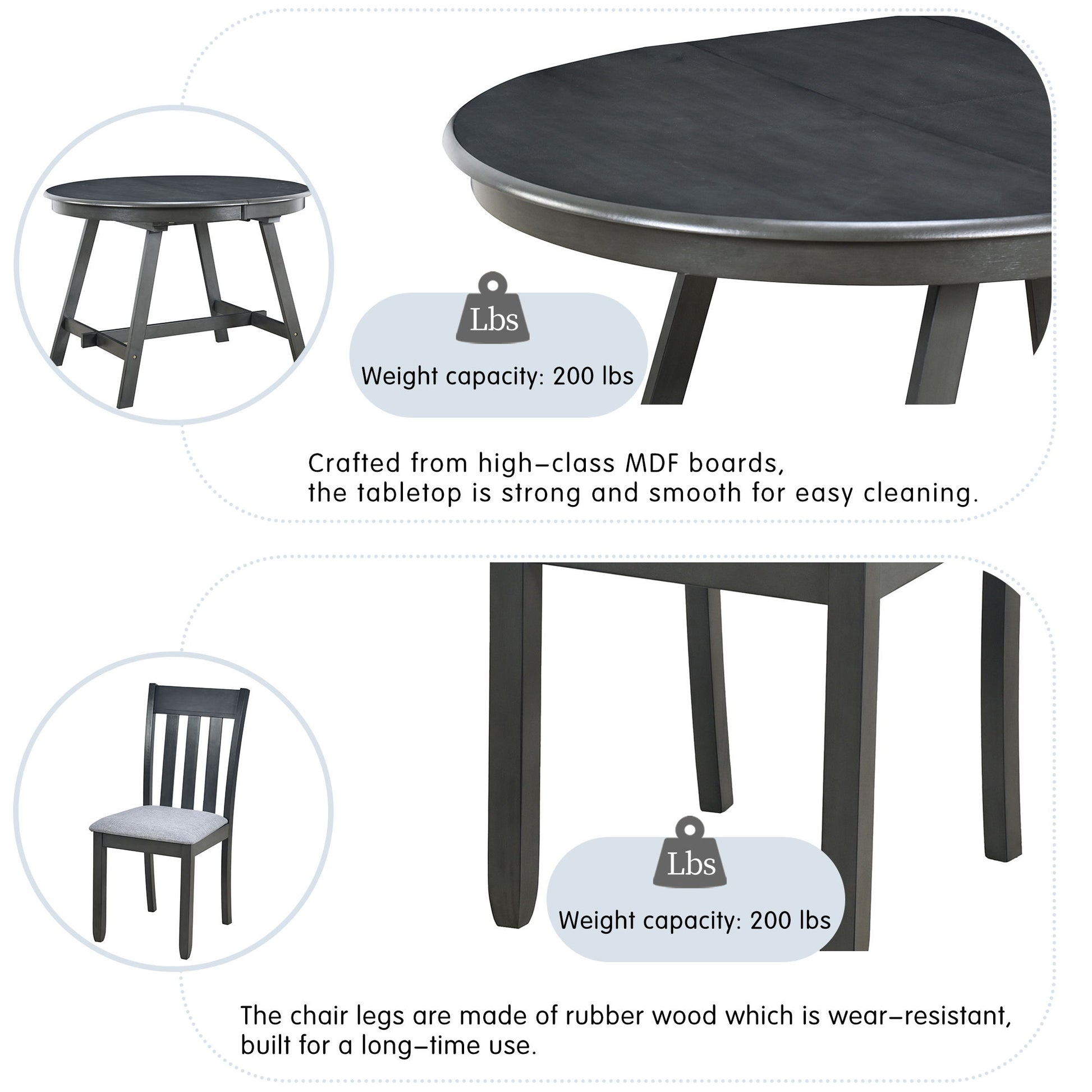5 Piece Wood Dining Table Set With Extendable Round Table And 4 Chairs - Best Buy Furniture