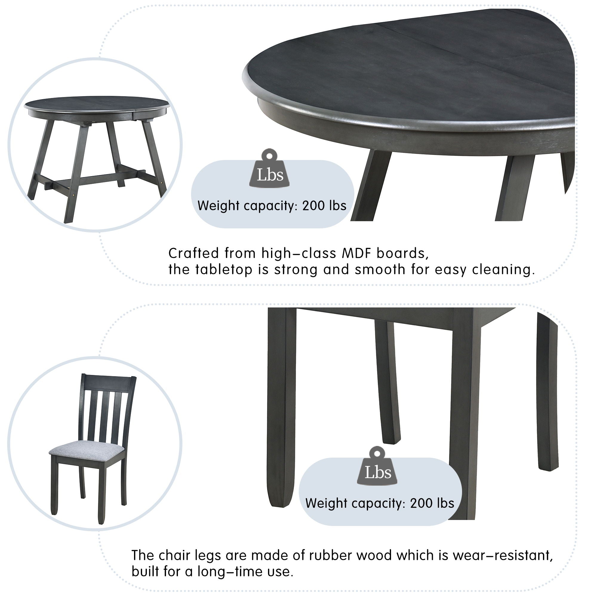 5 Piece Wood Dining Table Set With Extendable Round Table And 4 Chairs - Best Buy Furniture