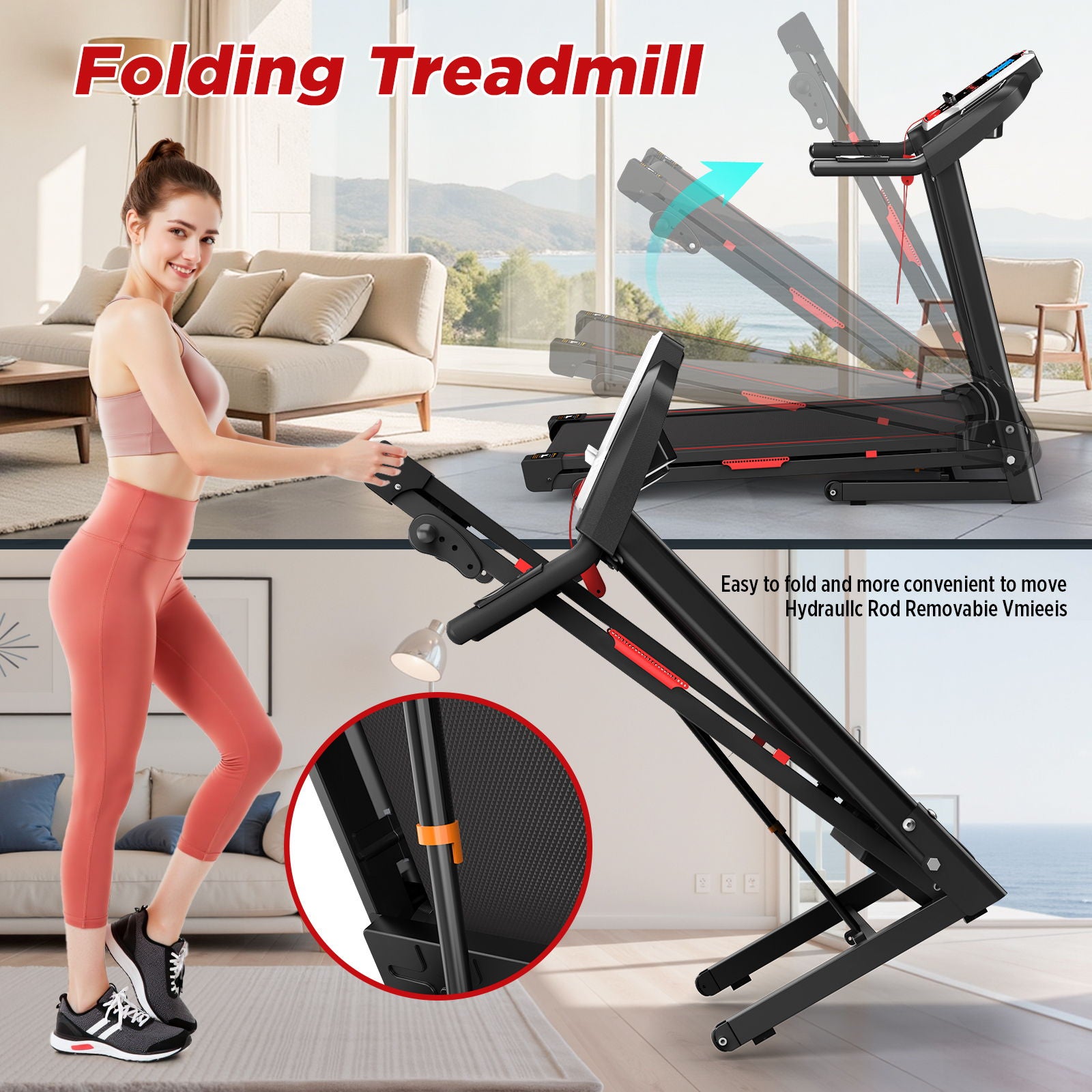 Folding Treadmills For Home - 3.5Hp Portable Foldable With Incline, Electric Treadmill For Running Walking Jogging Exercise With 12 Preset Programs, Indoor Workout Training Space Save Apartment, App - Black - Best Buy Furniture