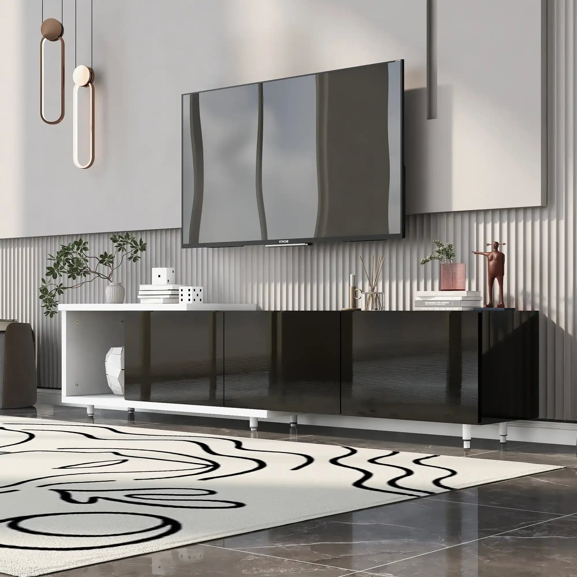 Vanta Modern TV Stand Black & White Lacquer - Best Buy Furniture