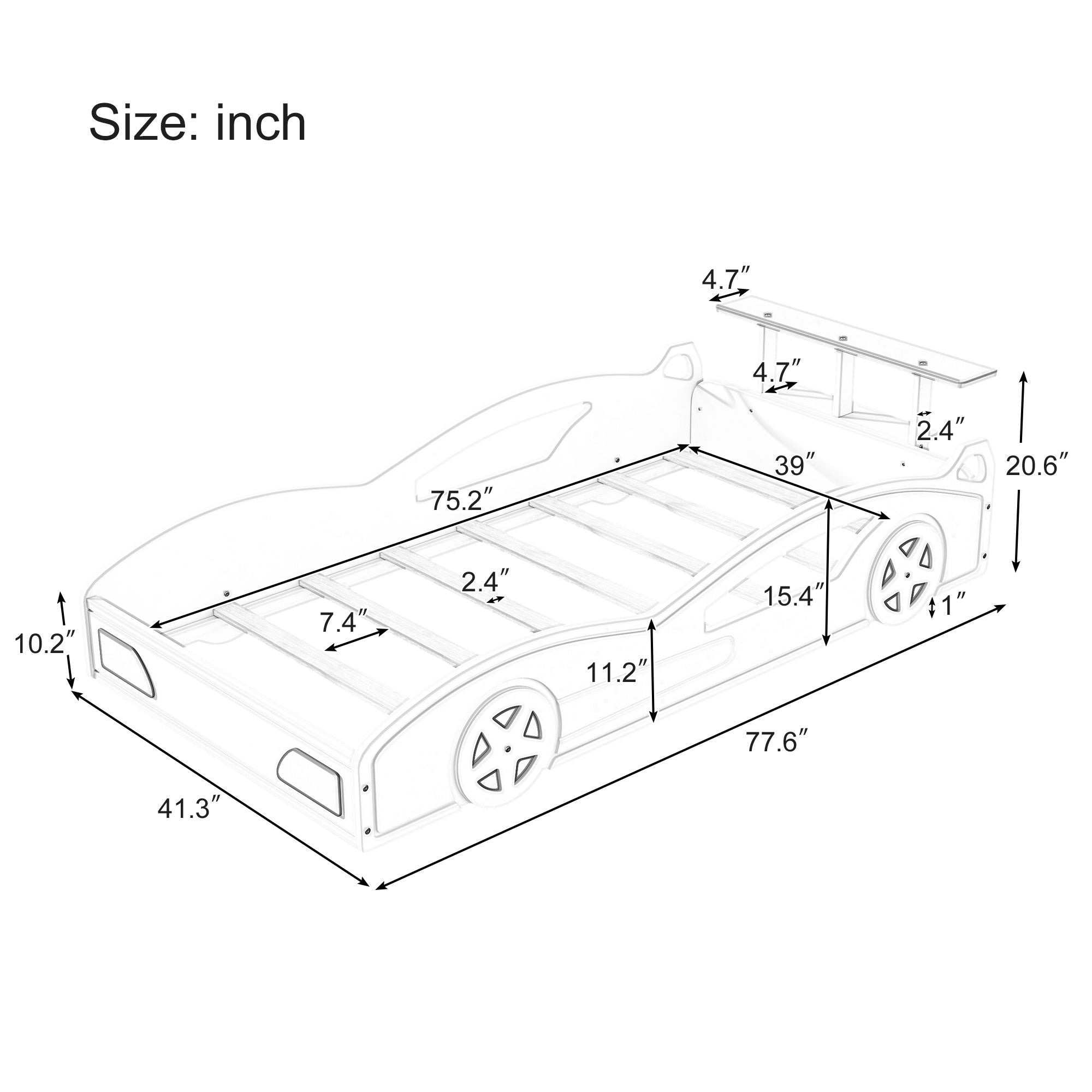 Wooden Race Car Bed, Car Shaped Platform Twin Bed With Wheels For Teens - Best Buy Furniture