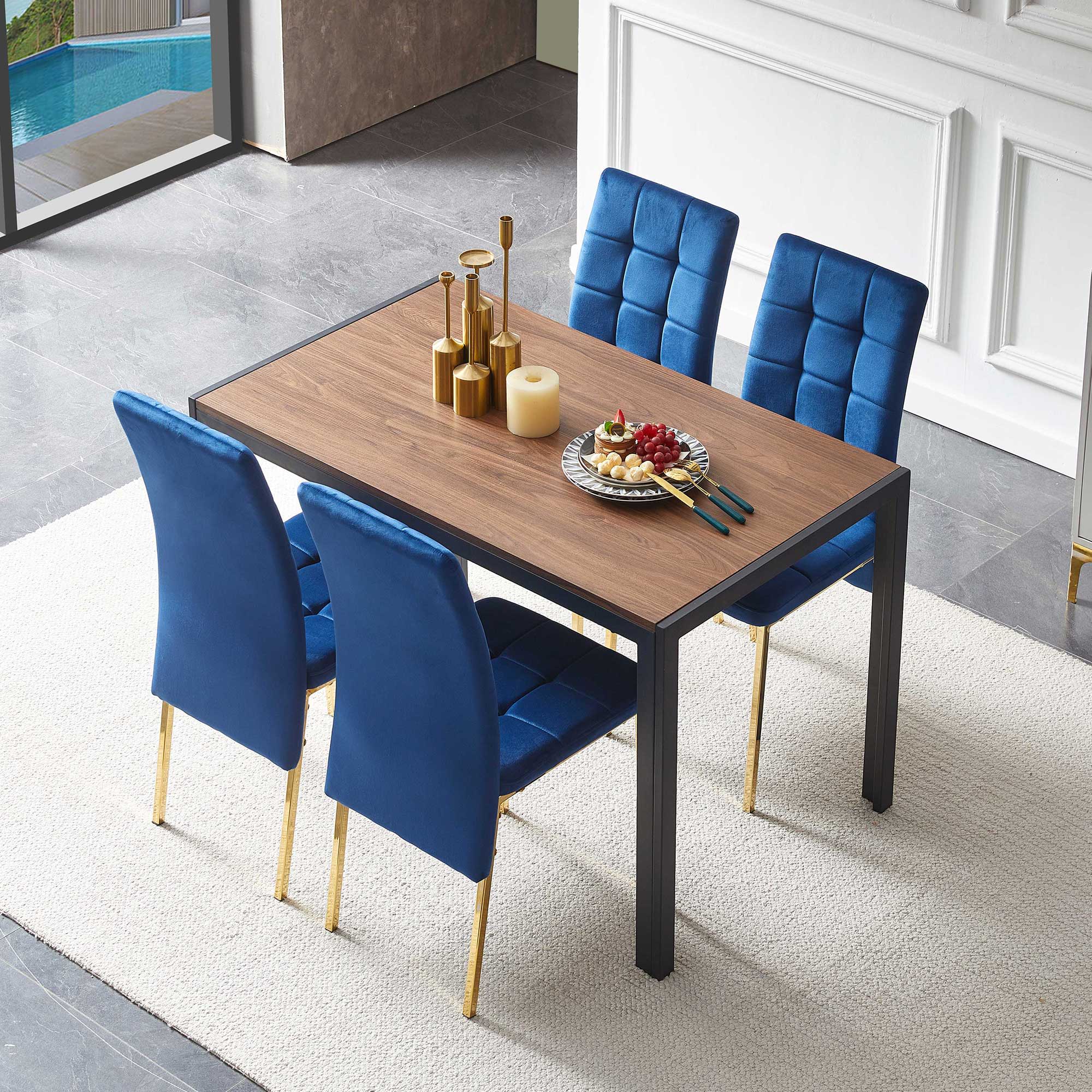 5 Pieces Dining Set Including Velvet High Back Golden Color Legs Nordic Dining Chair & Creative Design Dining Table - Best Buy Furniture