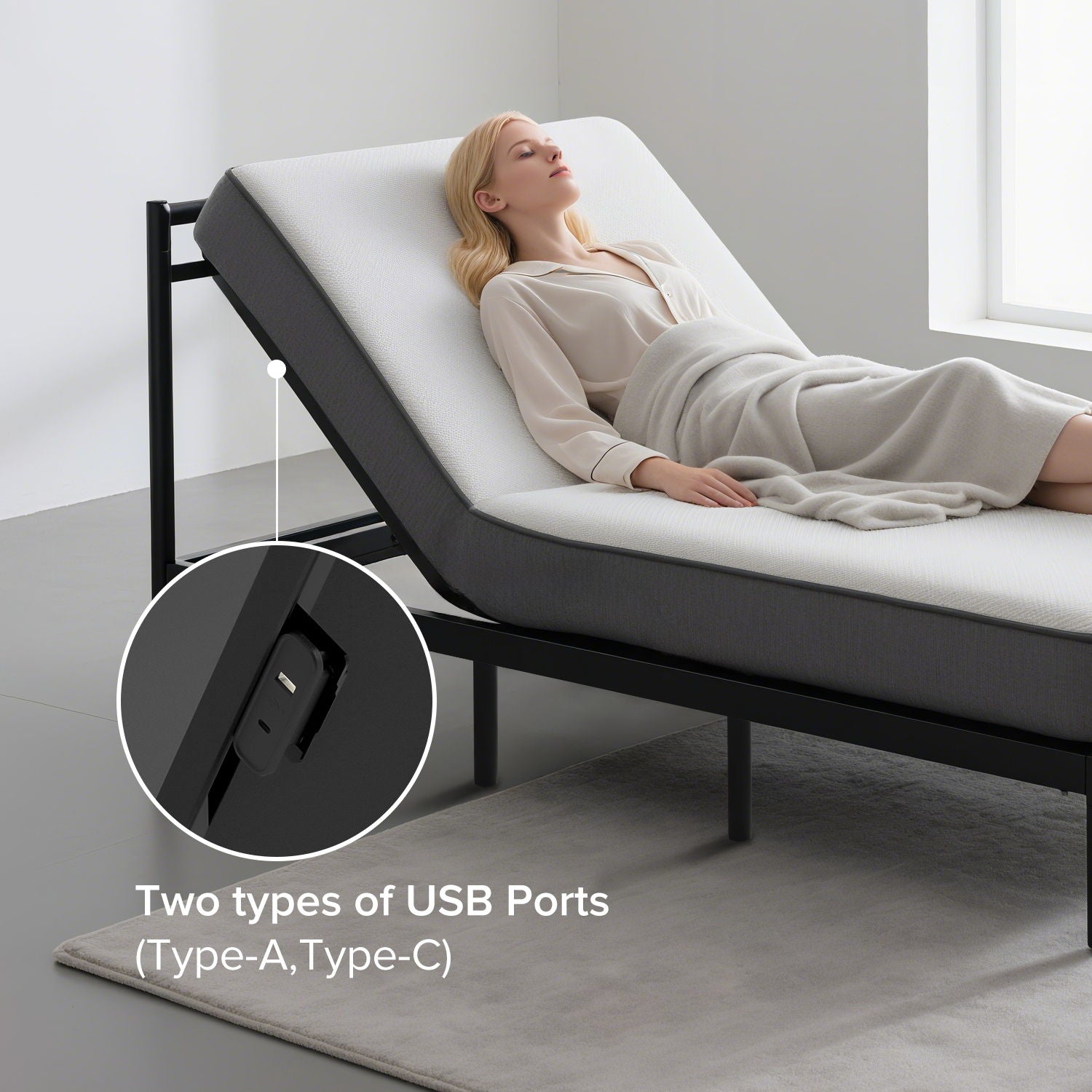 Adjustable Bed Frame With Massage Head & Foot Incline, Wireless Remote, USB Ports, LED Night Light - Best Buy Furniture