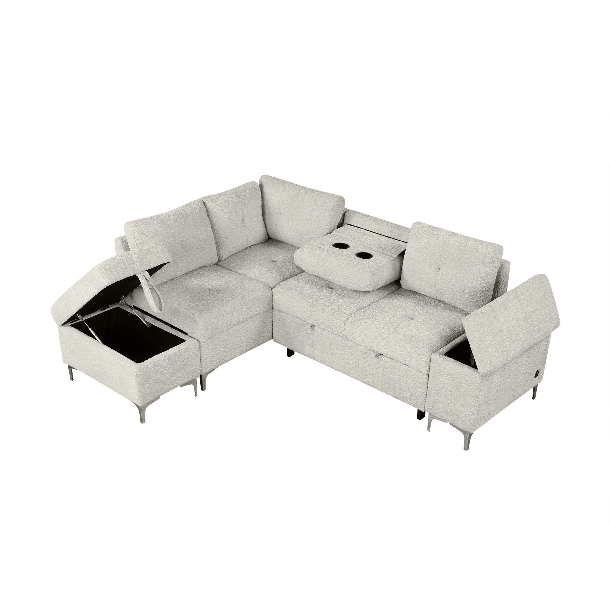 Versatile L Shaped Sofa Bed With Storage, Cup Holders, USB Ports Chenille - Best Buy Furniture