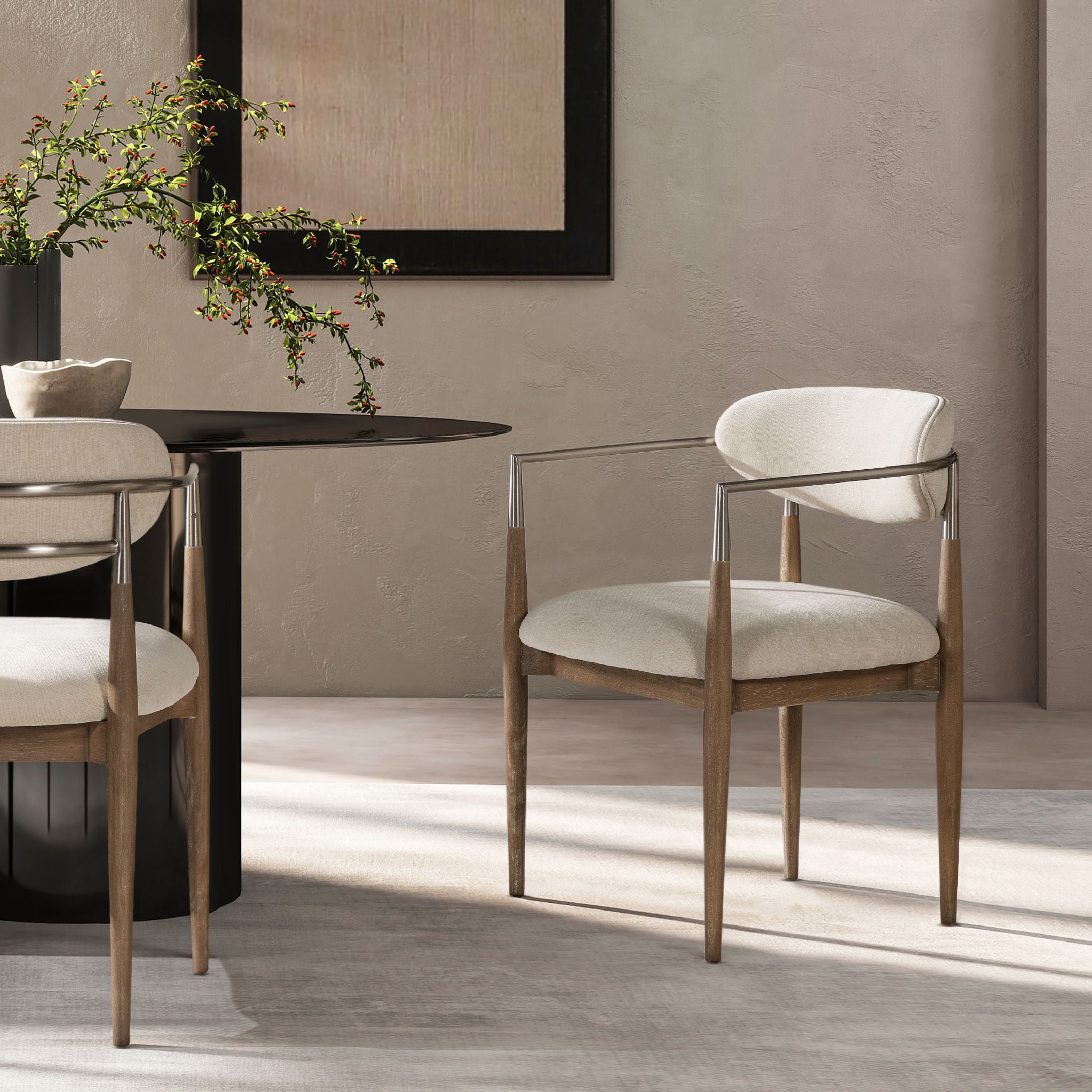 Artemis - Mixed Material Upholstered Dining Arm Chair - Warm White - Best Buy Furniture