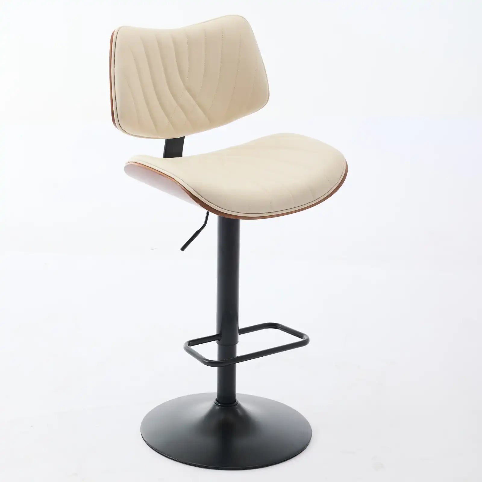 Mid Century Modern Walnut Bar Stool, Adjustable Black Leather Swivel Chair, Beige - Best Buy Furniture