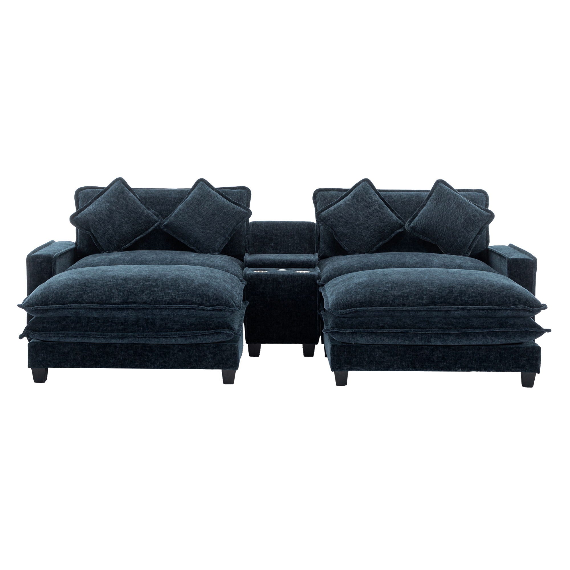 Sectional Sofa Chenille Upholstered Sofa With Two Removable Ottoman, Two USB Ports, Two Cup Holders And Large Storage Box For Living Room - Best Buy Furniture